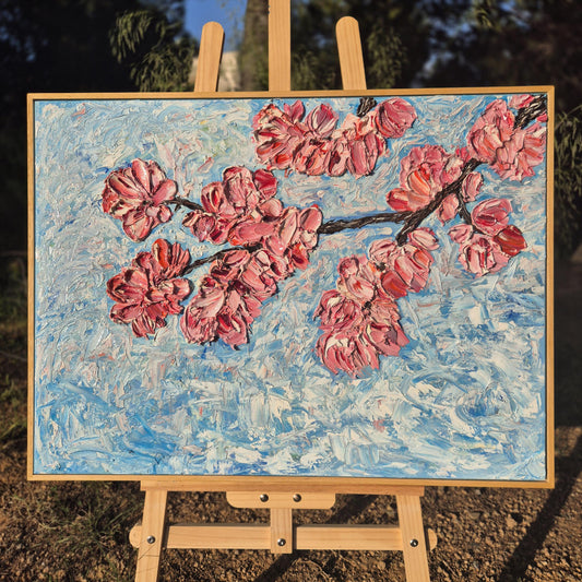 Hanami - Cherry Blossom Painting - Textured Floral Oil Art - Spring Bloom Wall Decor