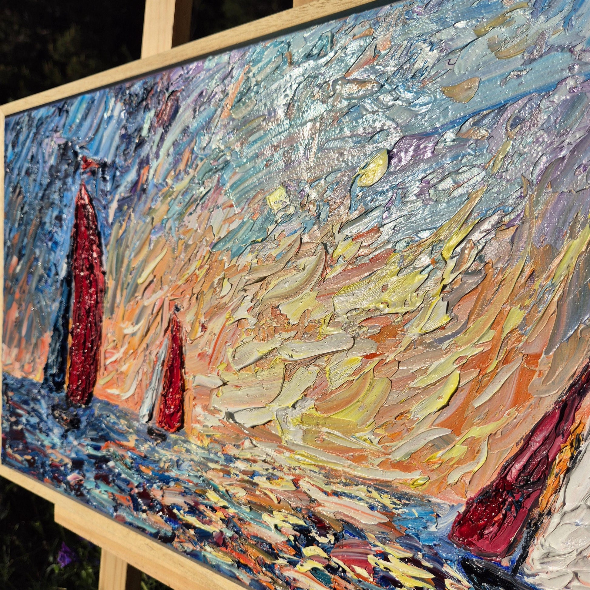 Sunset Regatta - Textured Oil Painting on Canvas - Colorful Seascape Sailing Art for Coastal Decor