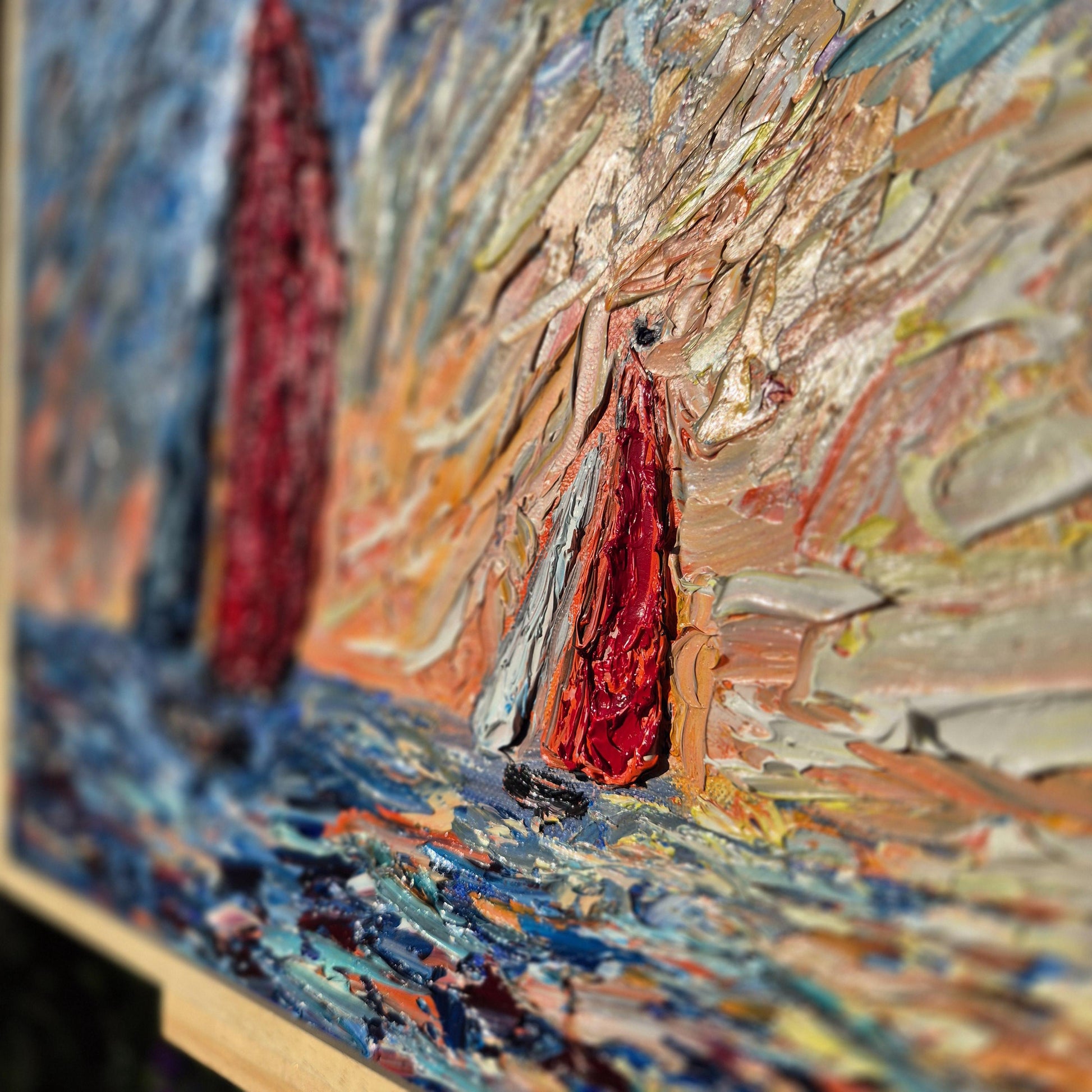 Sunset Regatta - Textured Oil Painting on Canvas - Colorful Seascape Sailing Art for Coastal Decor