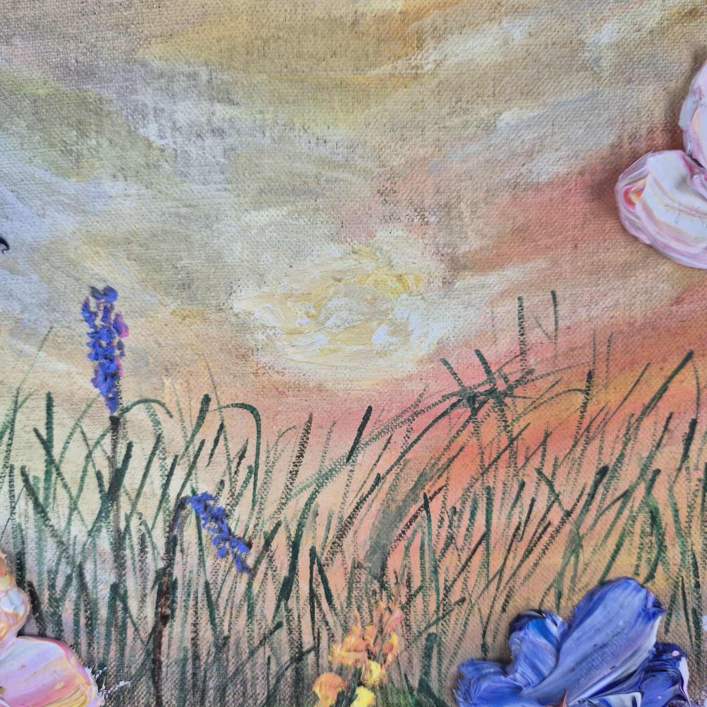 Original Oil Painting 62x32cm - Eternal Spring - Floral Oil on Canvas - Vibrant Wildflower Meadow Oil Painting