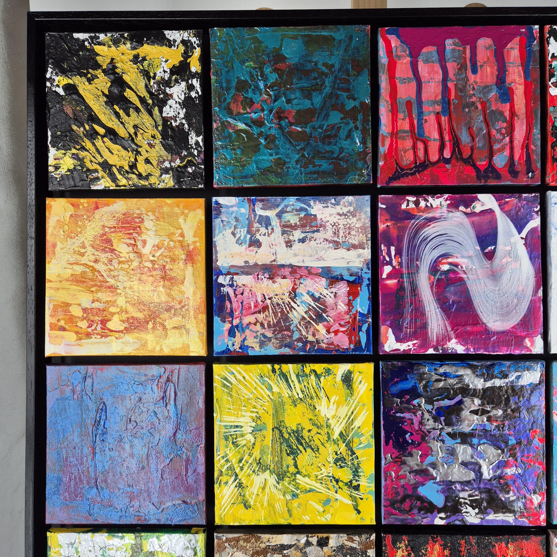 Abstract Acrylic Painting 66x66cm - 16 Beats - Textured Color Grid - Modern Rhythm Wall Art