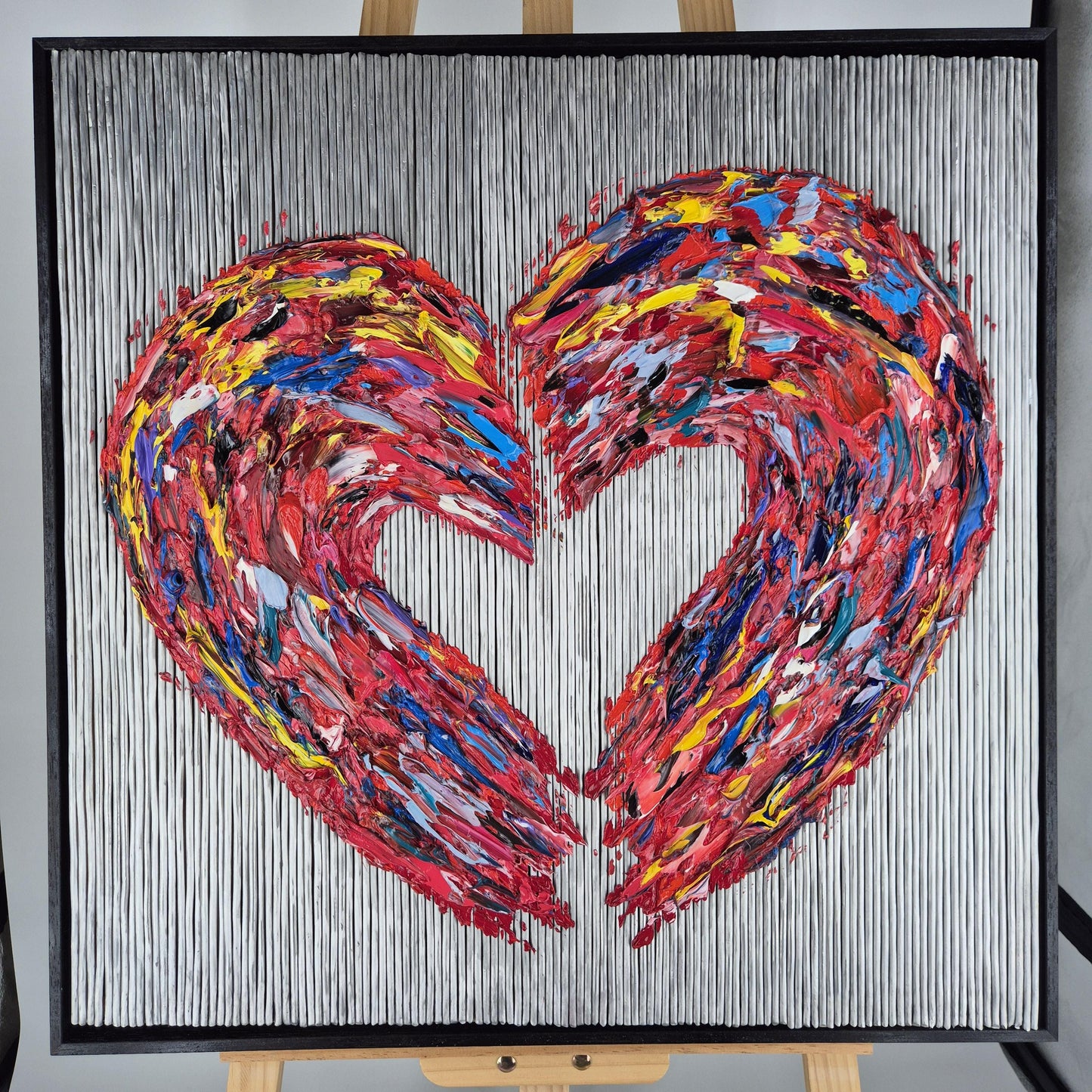 Textured Aluminum Oil Painting 66x66cm - Metal Heart - Abstract Oil Painting on Aluminum - Framed Contemporary Sculptural Decor