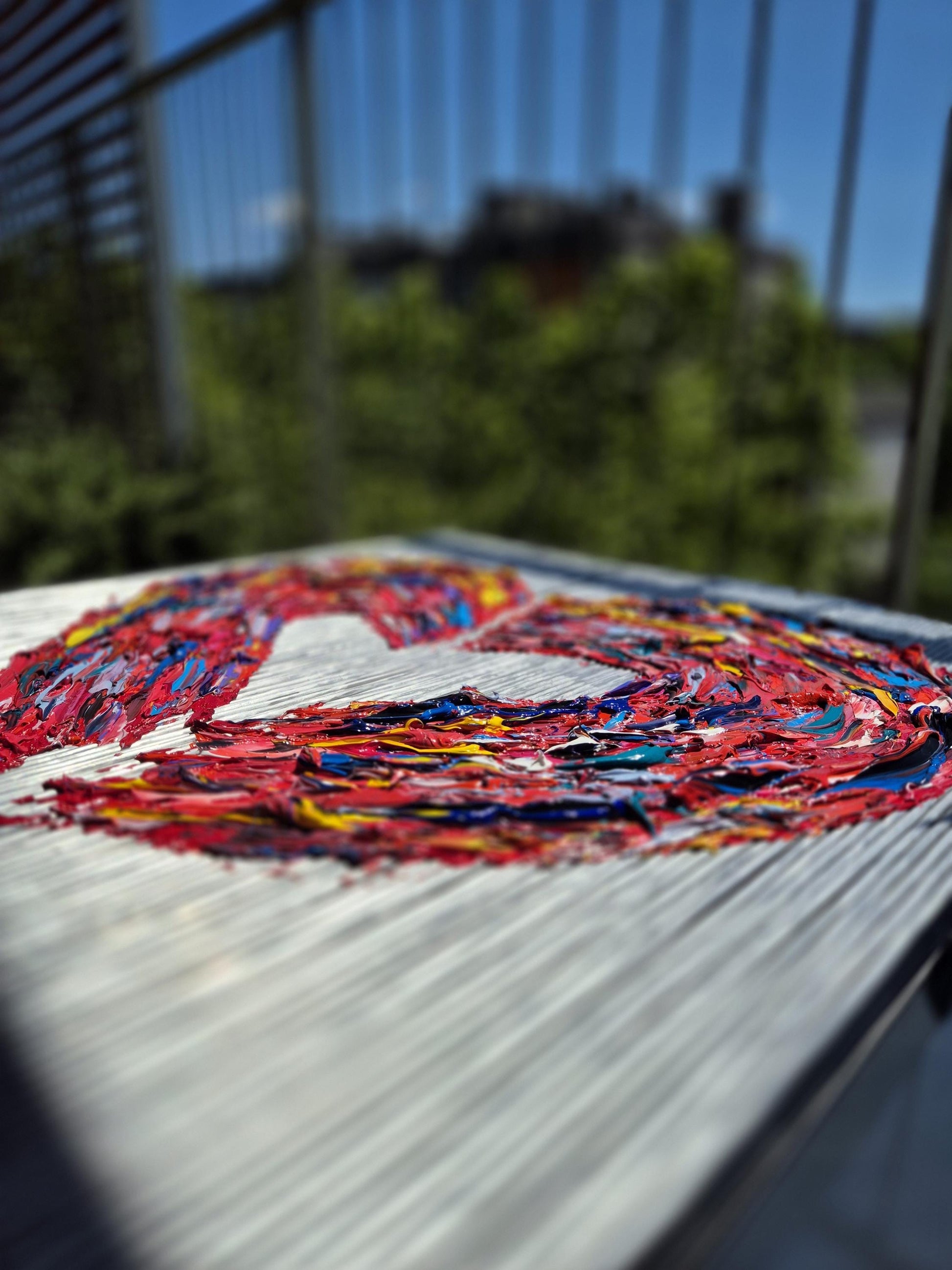 Textured Aluminum Oil Painting 66x66cm - Metal Heart - Abstract Oil Painting on Aluminum - Framed Contemporary Sculptural Decor