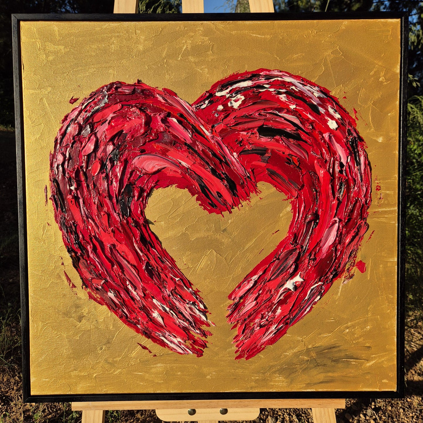 Original Oil Painting on Canvas 62x62cm- Red Heart - Textured Wall Art - Romantic Abstract Contemporary Large Canvas