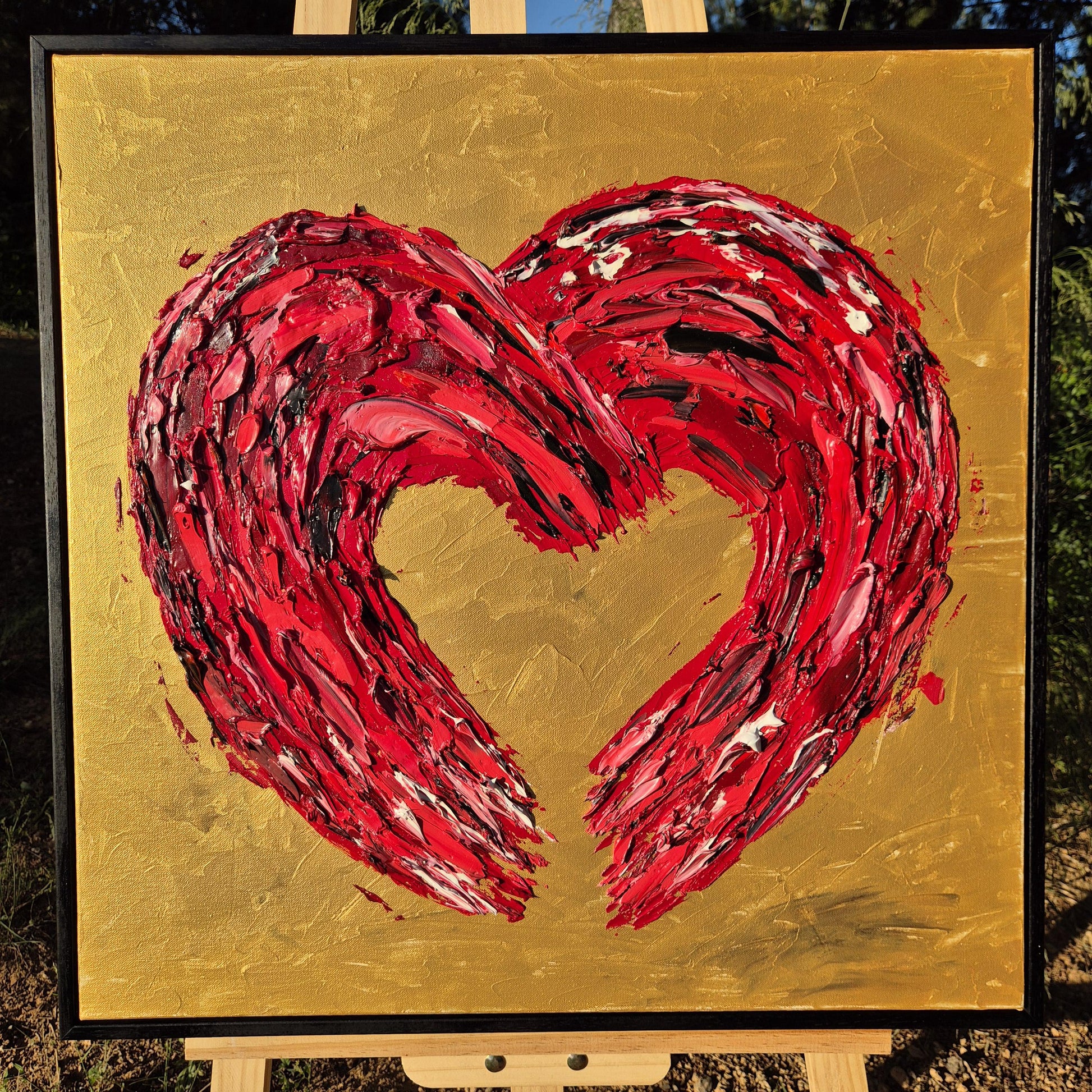 Original Oil Painting on Canvas 62x62cm- Red Heart - Textured Wall Art - Romantic Abstract Contemporary Large Canvas