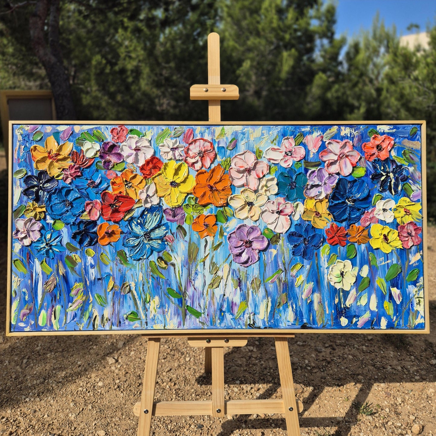 Original Oil Floral Painting 122x62cm - Vivenza - Large Textured Floral Art - Original Oil on Canvas - Colorful Abstract Flowers