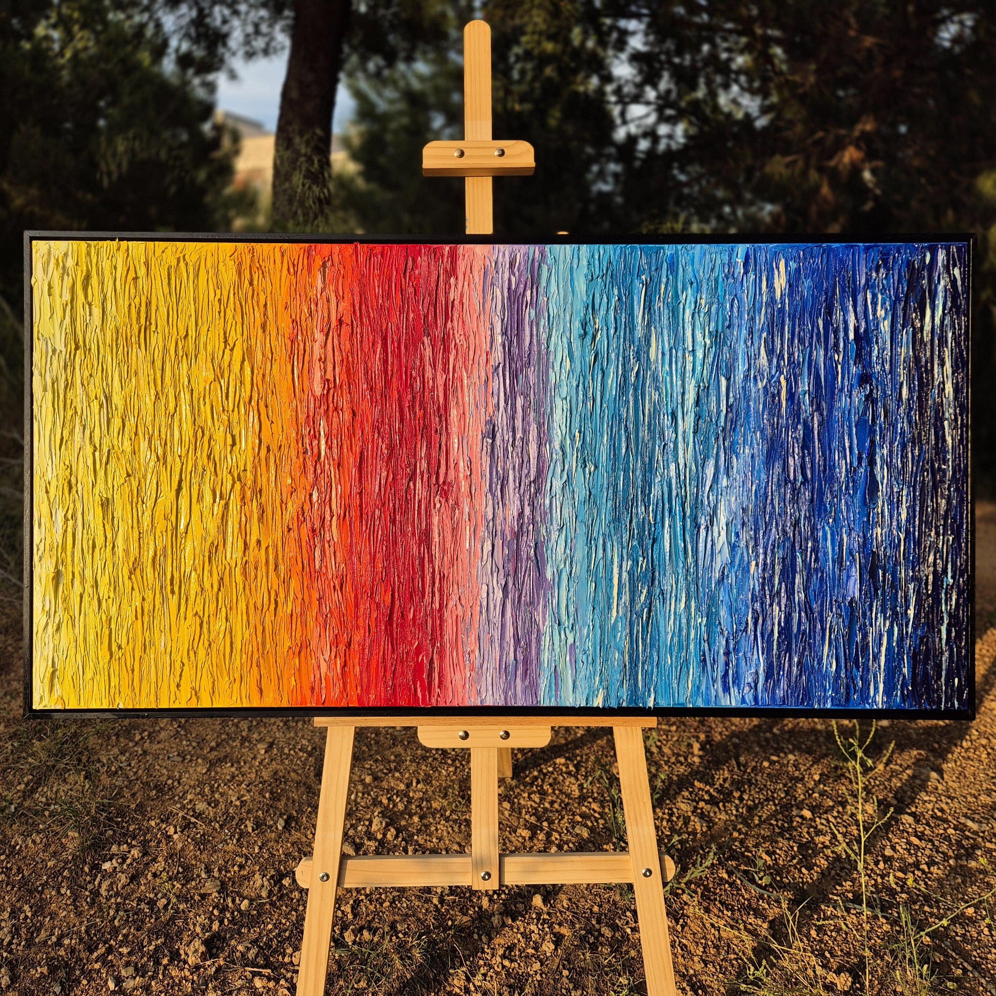 Original Abstract Oil Painting 122x62cm - Rainbow - Large Canvas Art - Textured Impasto Palette Knife Art -