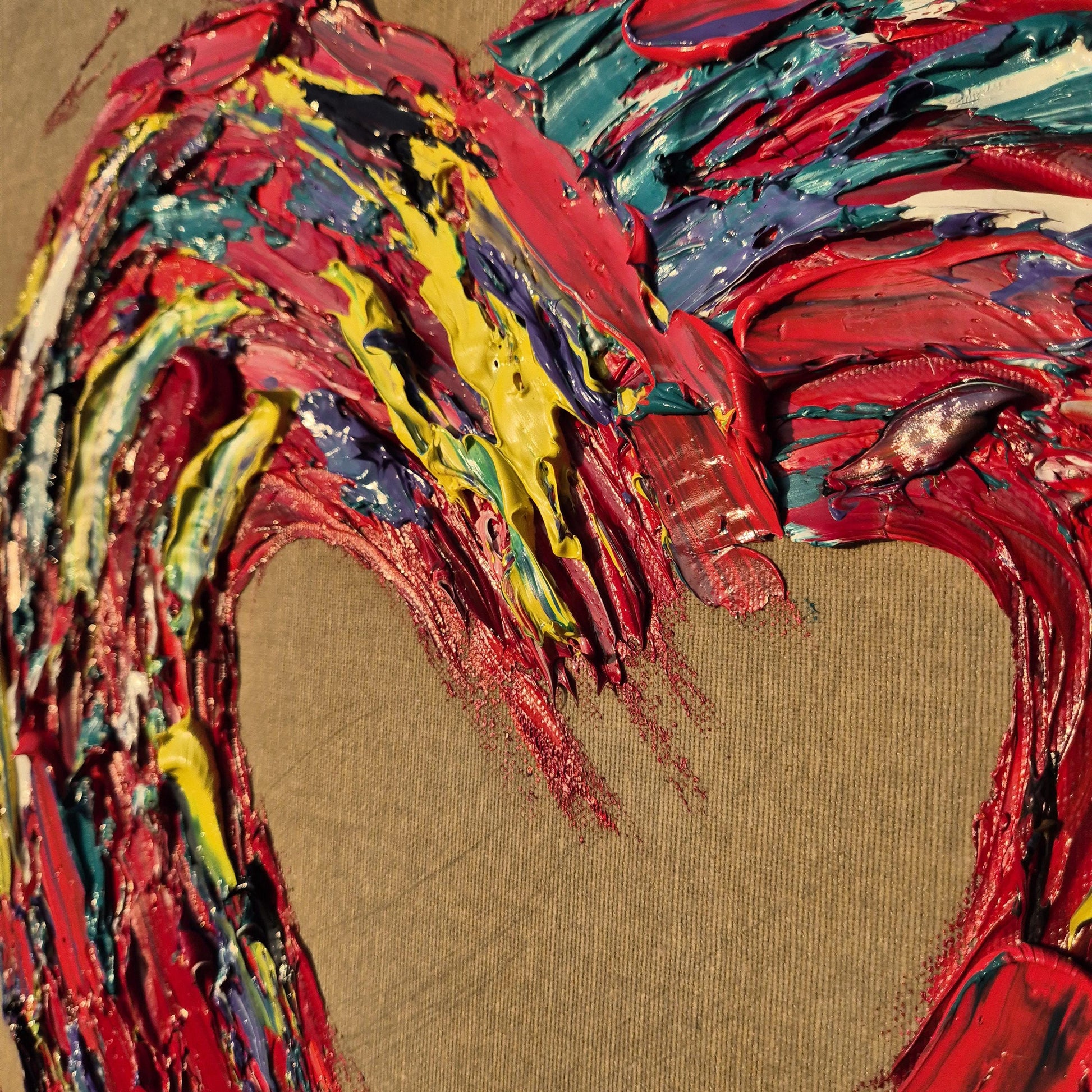 Textured Heart Oil Painting 62x62cm - Barelove - Colorful Abstract Love Art on Raw Canvas - Contemporary Palette Knife Wall Decor