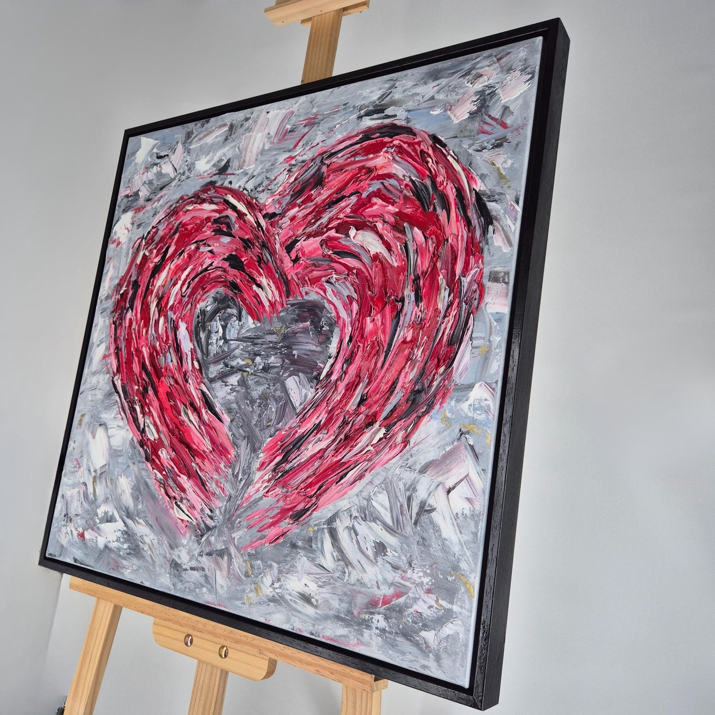 Heart Oil Painting 62x62 cm - Fierce Tenderness - Modern Romantic Wall Art - Handcrafted Textured Canvas Decor for Bedroom & Living Room