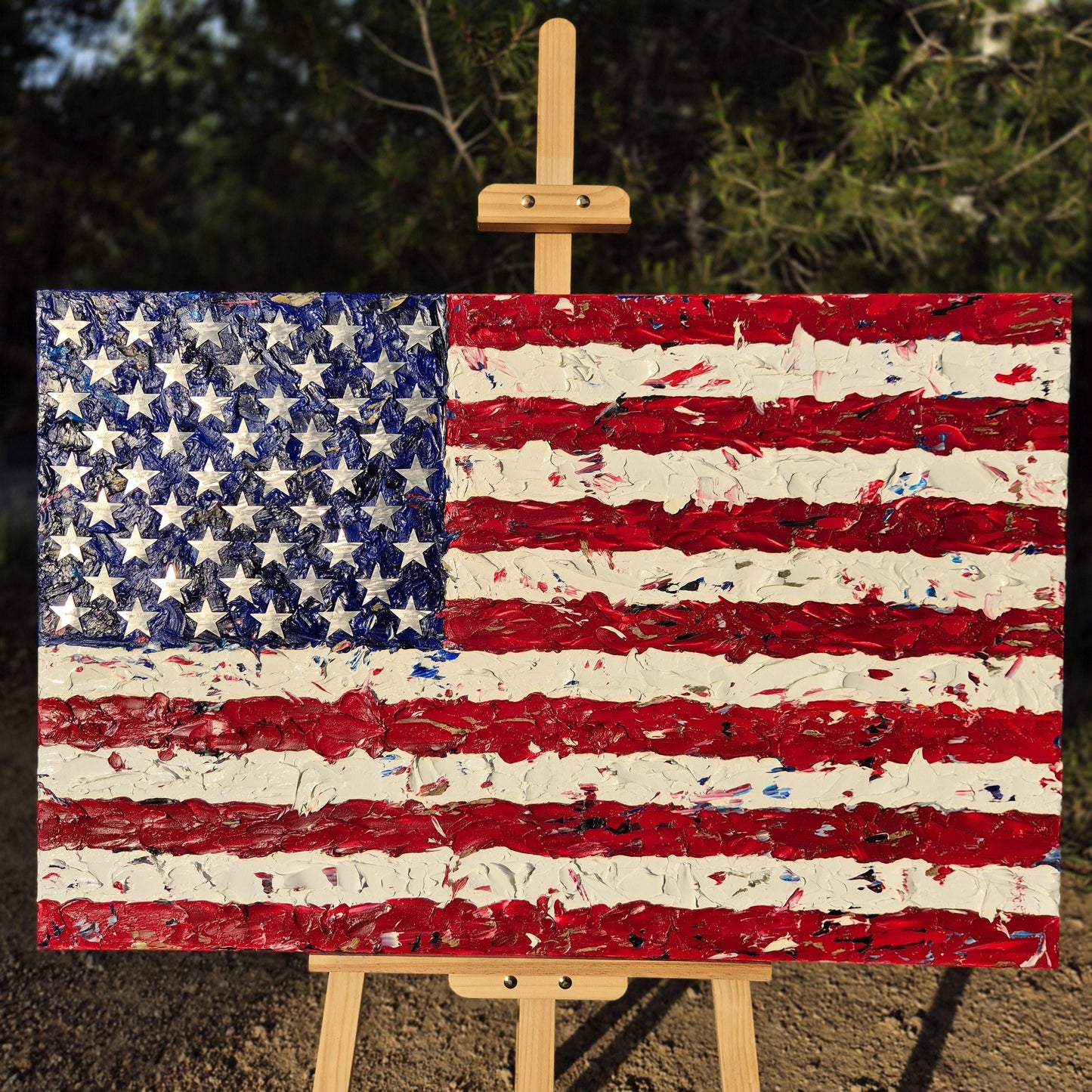 Liberty in Layers - American Flag Textured - USA Patriotic Canvas Art - Hand-Painted with 50 Engraved Stars