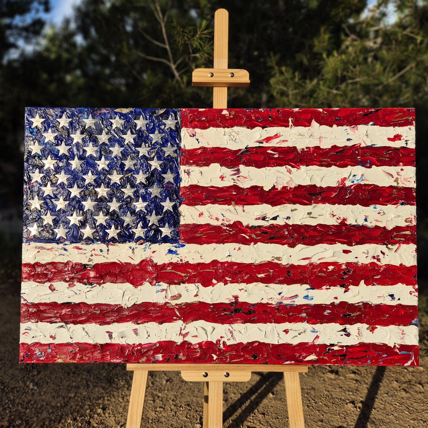 Liberty in Layers - American Flag Textured - USA Patriotic Canvas Art - Hand-Painted with 50 Engraved Stars