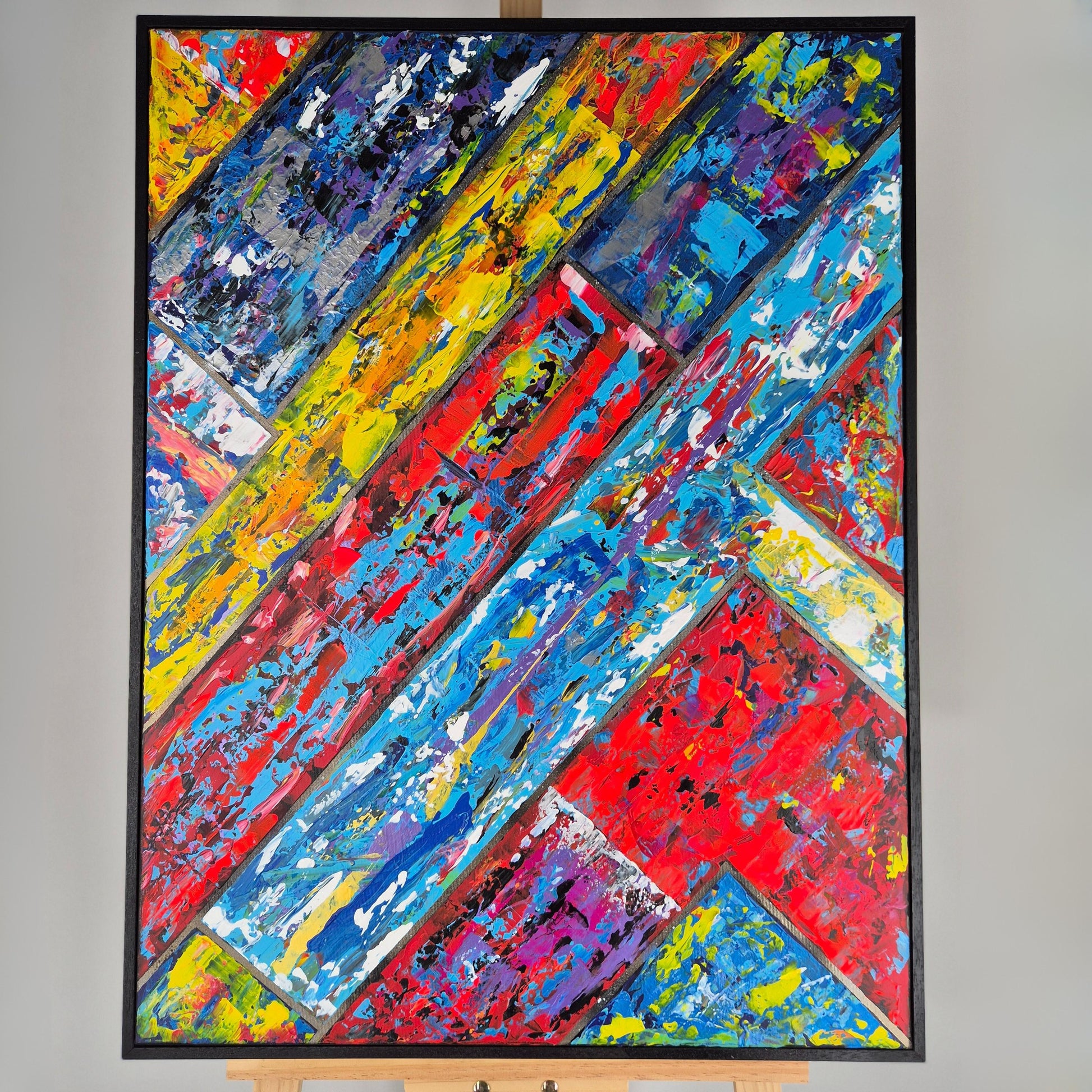 Geometric Acrylic Abstract Canvas 83x63cm - Diagonal - Textured Acrylic Urban Wall Art with Diagonal Lines