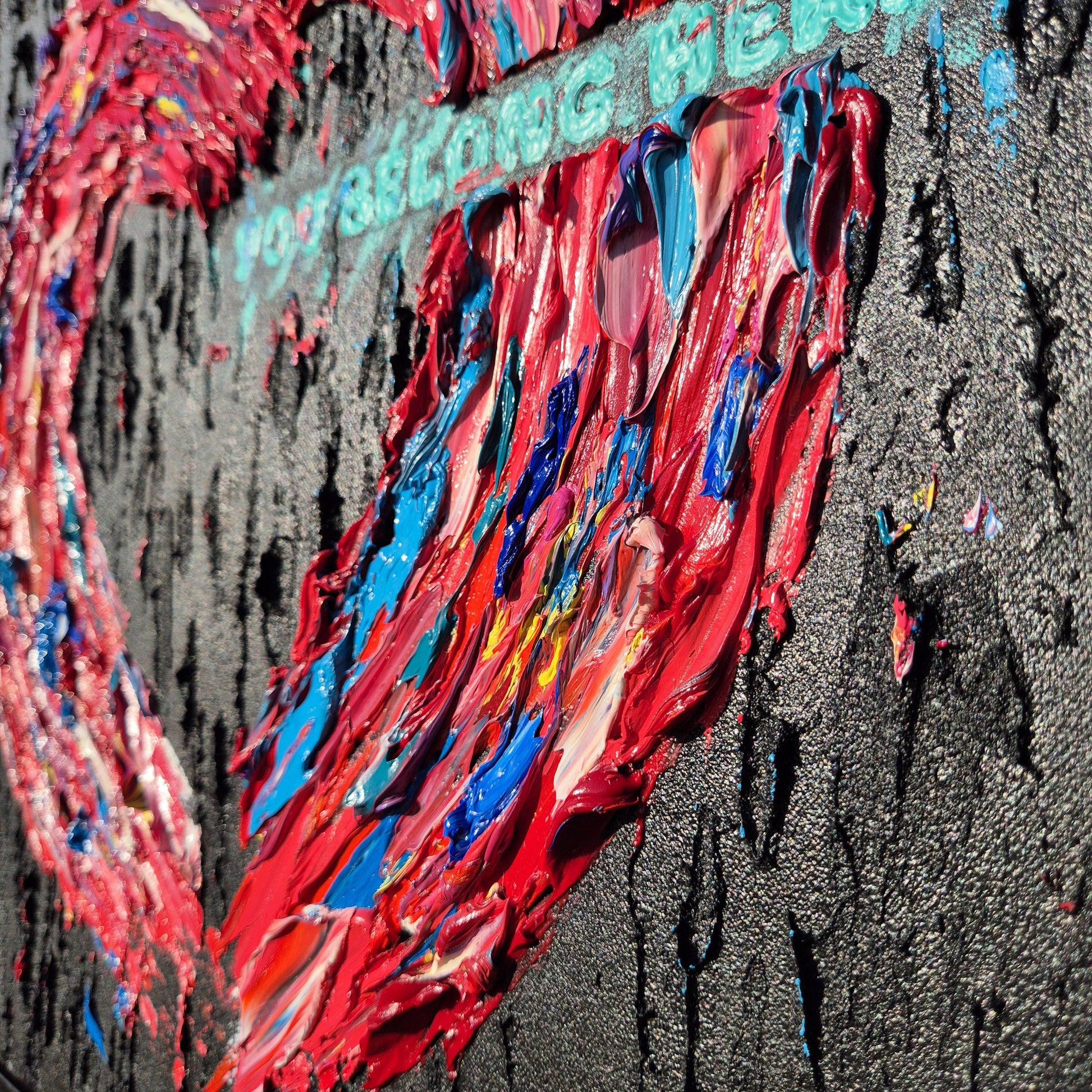 Heart Abstract Oil Painting 52x52 cm - You Belong Here Textured Oil on Canvas - Contemporary Impasto Emotion Art - Framed Decor