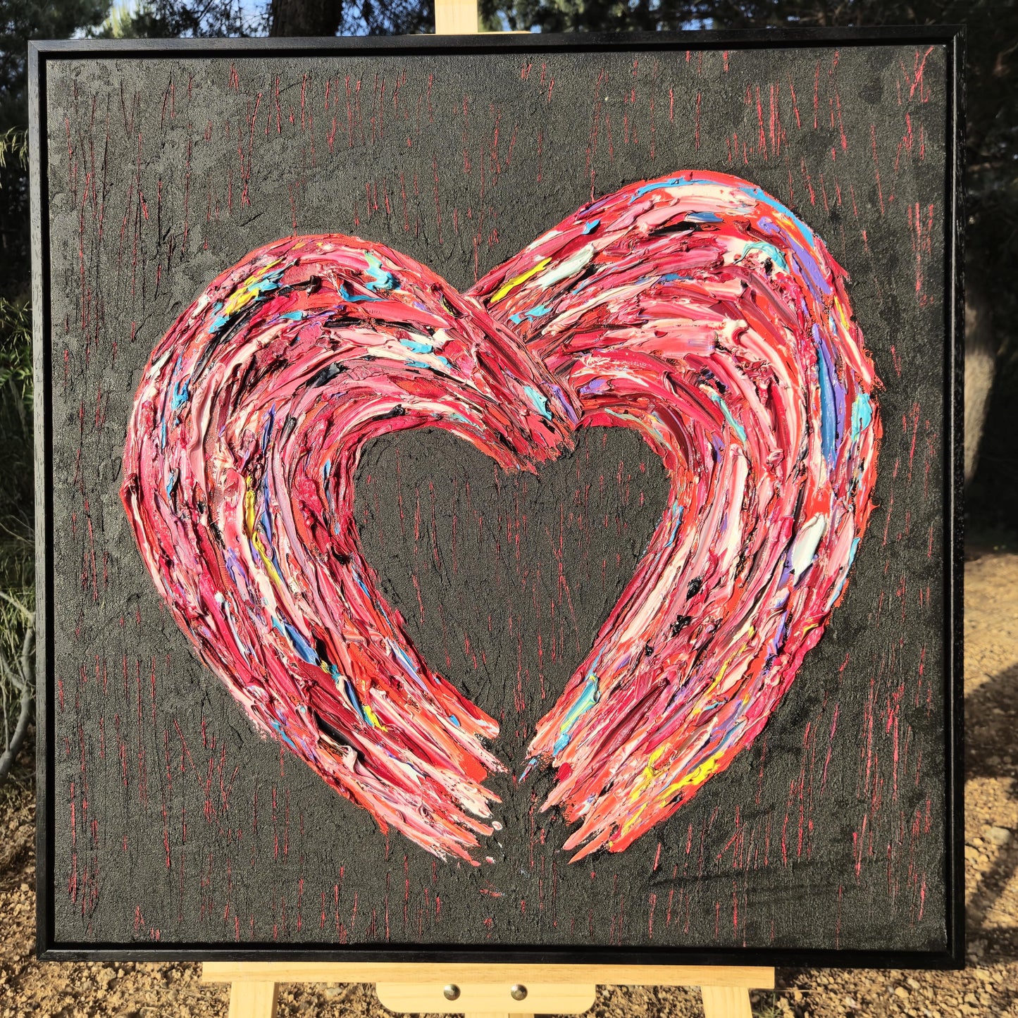 Textured Oil Heart Painting 72x72 cm - Unbreakable - Modern Abstract Oil Artwork - Romantic Wall Decor - Large Original Art