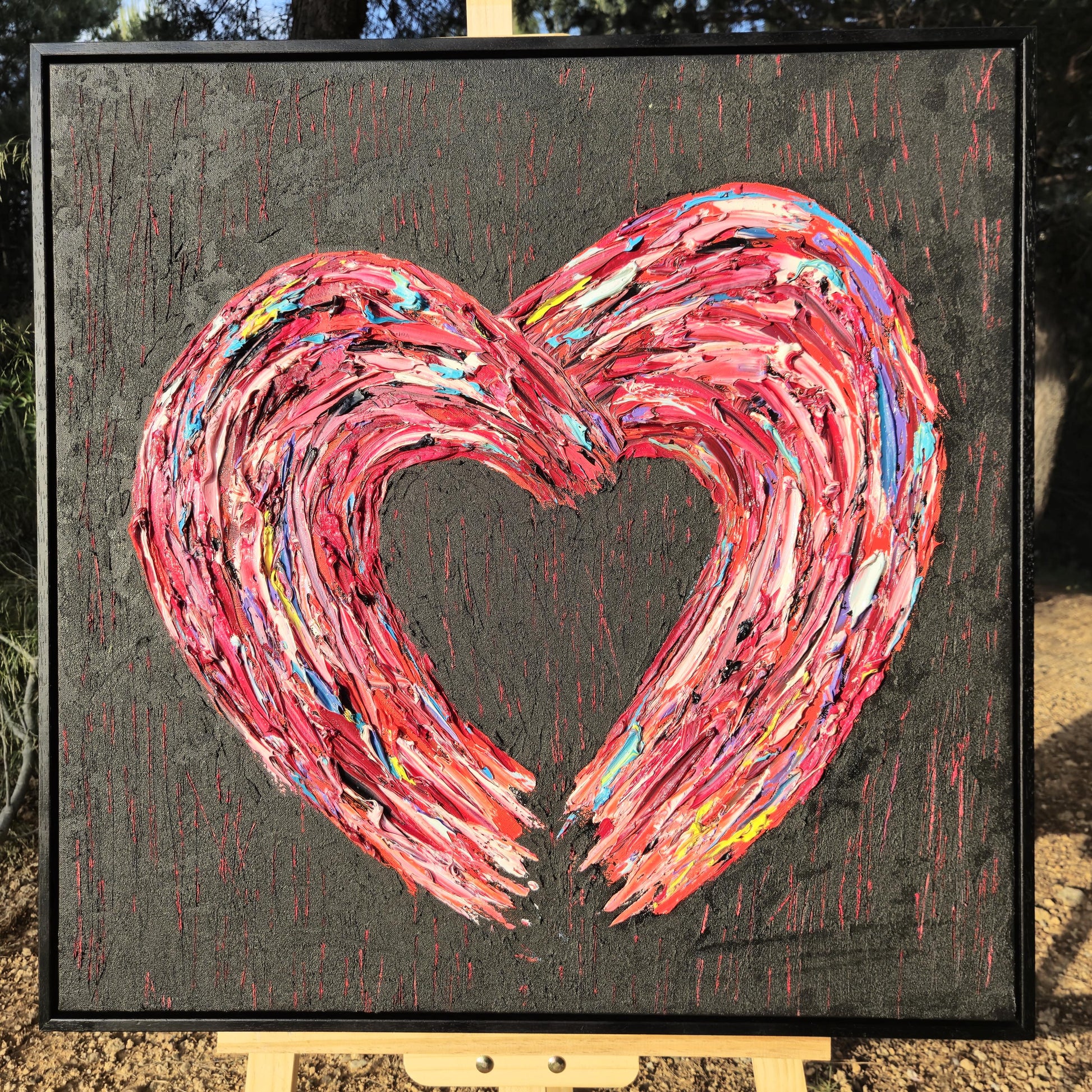 Textured Oil Heart Painting 72x72 cm - Unbreakable - Modern Abstract Oil Artwork - Romantic Wall Decor - Large Original Art