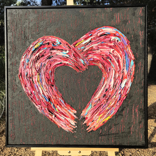 Textured Oil Heart Painting 72x72 cm - Unbreakable - Modern Abstract Oil Artwork - Romantic Wall Decor - Large Original Art