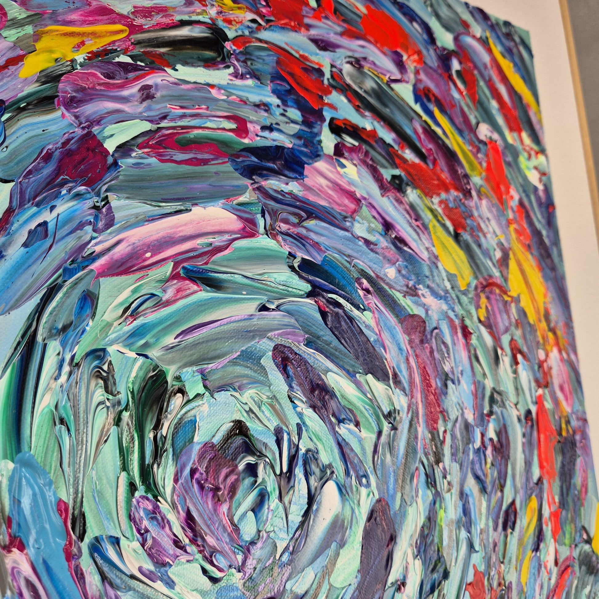 Into the Bloom - Original Textured Acrylic Painting on Canvas - Vivid Abstract Floral Motion - Square Framed Artwork Ready to Hang