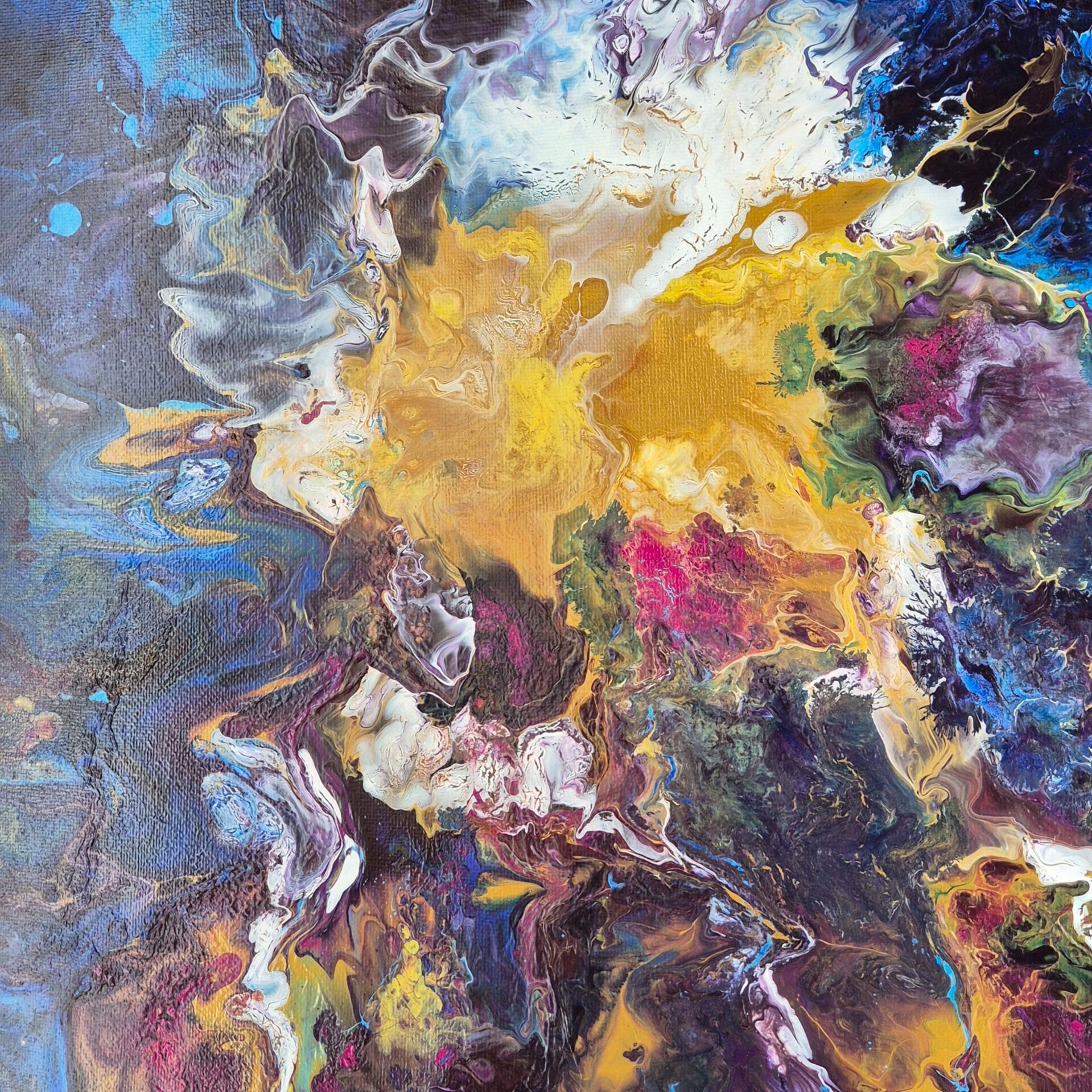 Starborn - Original Textured Acrylic Painting on Canvas - Cosmic Abstract Wall Art with Flowing Colors - Framed&Ready to Hang