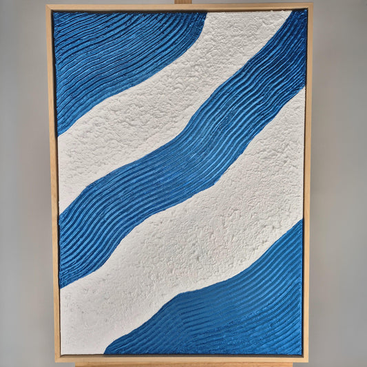 Ocean Lines - Original Textured Acrylic Painting on Canvas - Abstract Seascape Wall Art with Flowing Lines - Framed&Ready to Hang