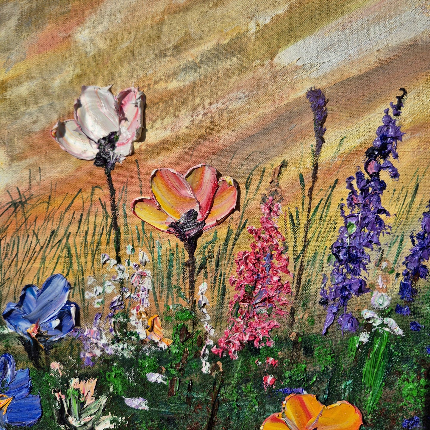 Original Oil Painting 62x32cm - Eternal Spring - Floral Oil on Canvas - Vibrant Wildflower Meadow Oil Painting