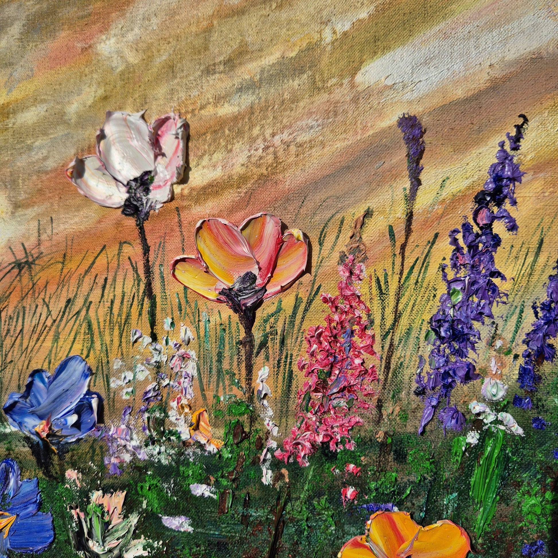 Original Oil Painting 62x32cm - Eternal Spring - Floral Oil on Canvas - Vibrant Wildflower Meadow Oil Painting