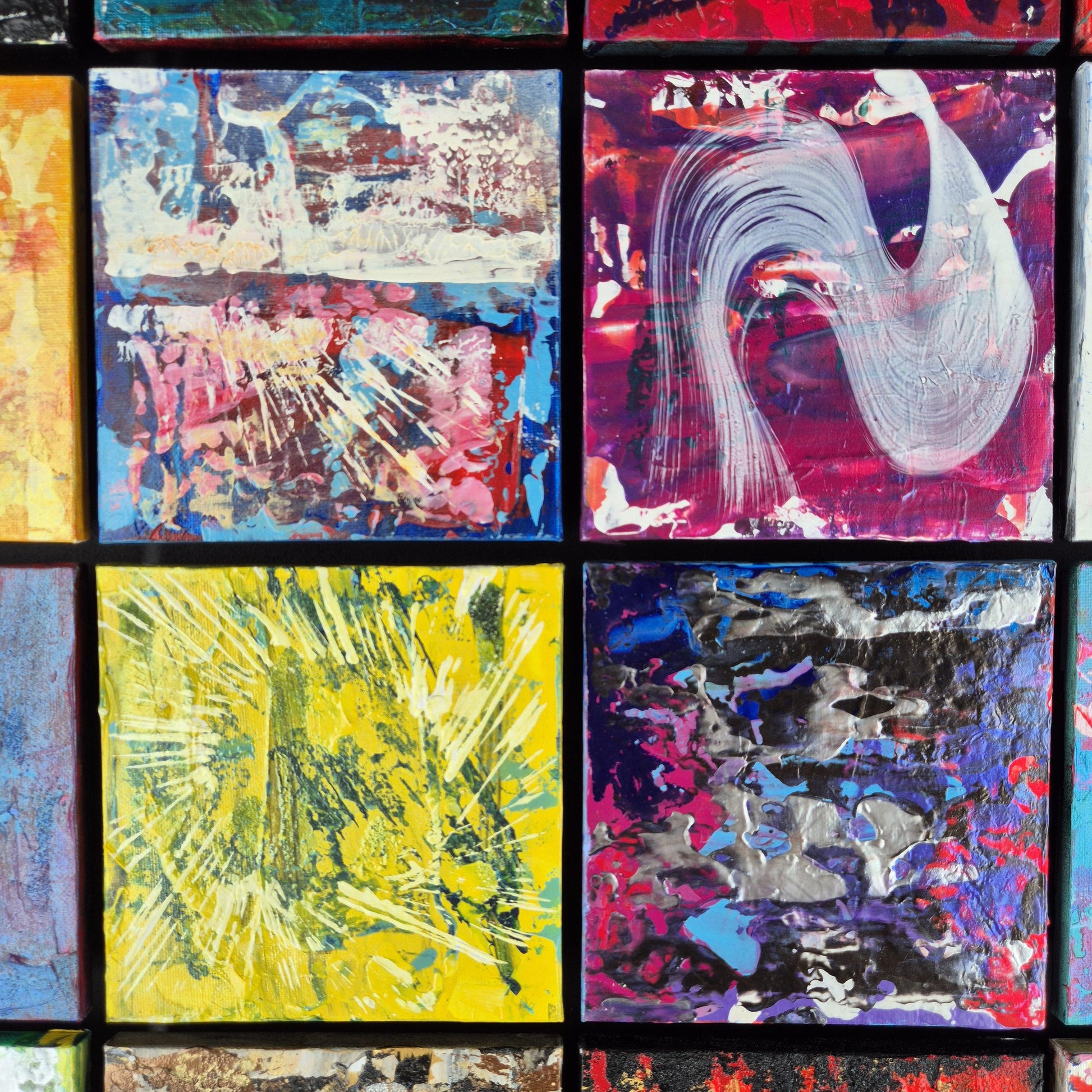 Abstract Acrylic Painting 66x66cm - 16 Beats - Textured Color Grid - Modern Rhythm Wall Art