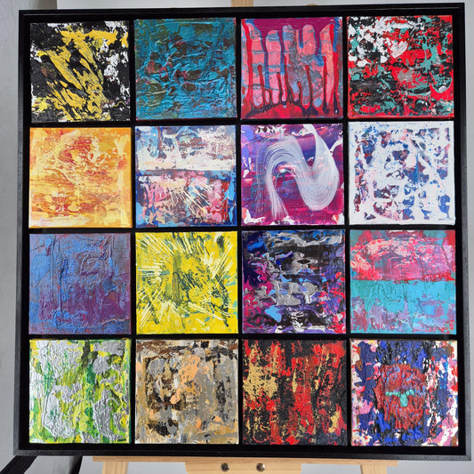16 Beats - Abstract Acrylic Painting - Textured Color Grid - Modern Rhythm Wall Art