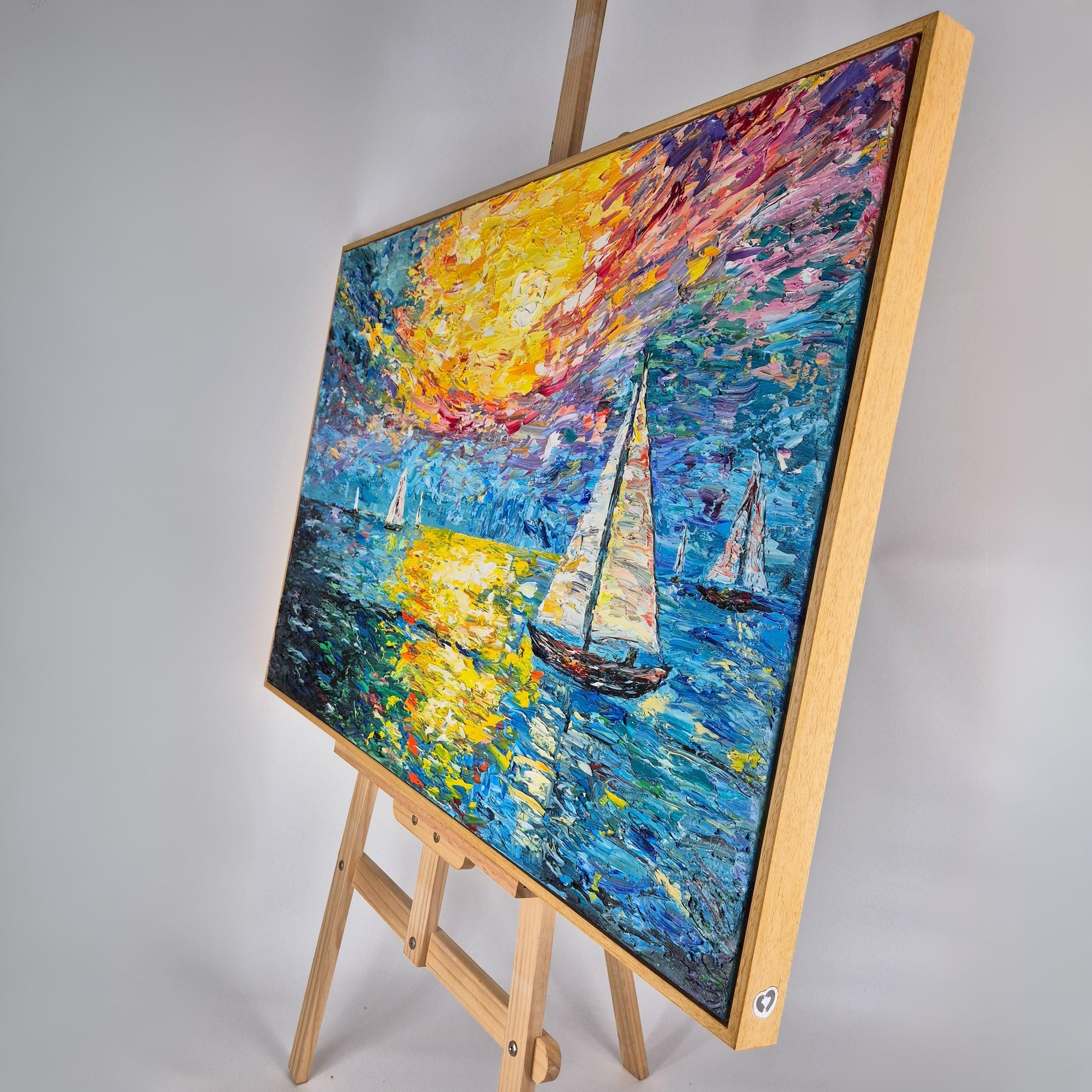 Burning Sky – Original Textured Oil Painting on Canvas - Sunset Sailing Seascape Art