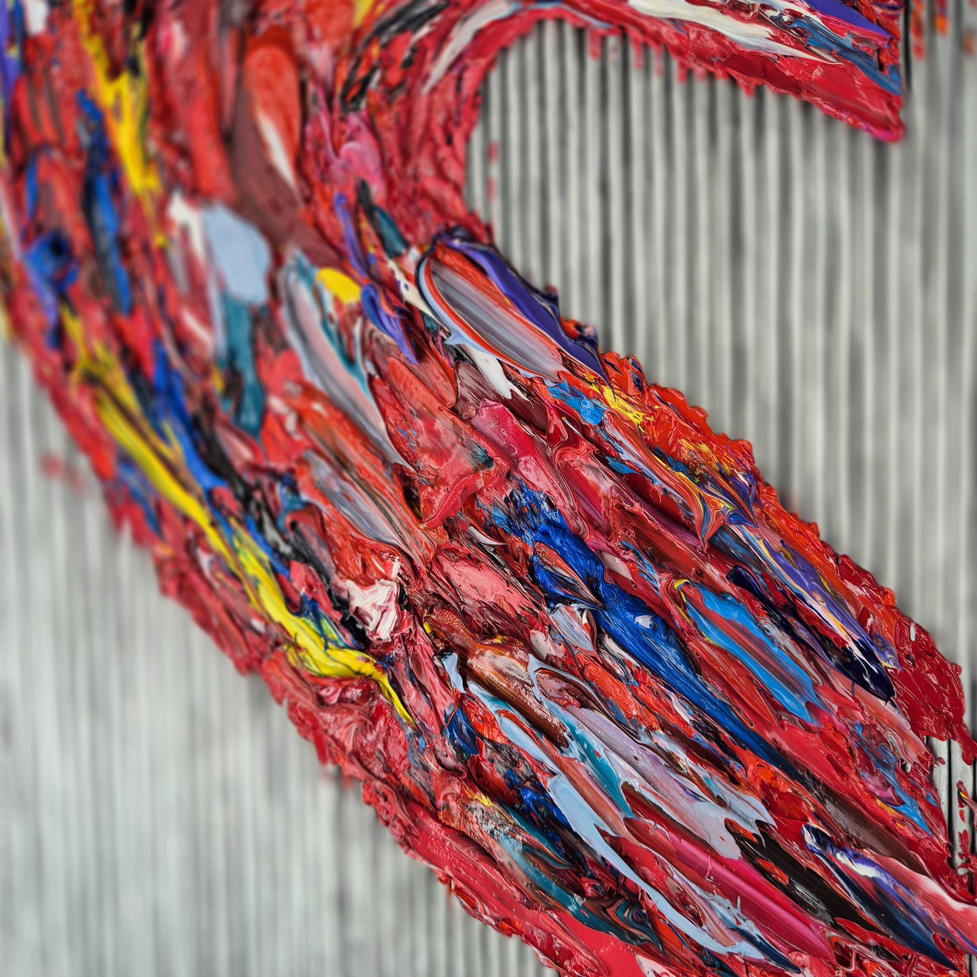 Textured Aluminum Oil Painting 66x66cm - Metal Heart - Abstract Oil Painting on Aluminum - Framed Contemporary Sculptural Decor