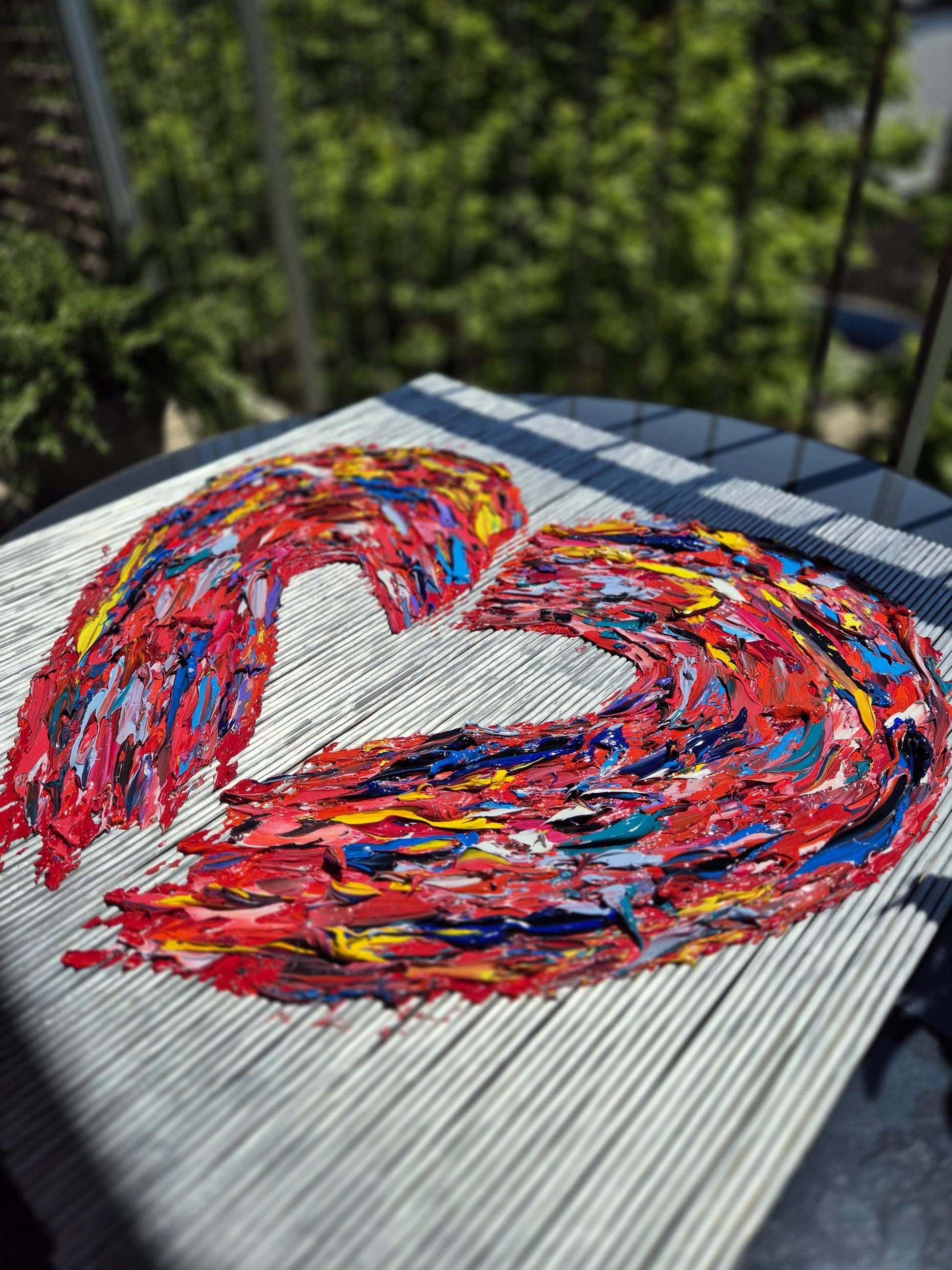 Textured Aluminum Oil Painting 66x66cm - Metal Heart - Abstract Oil Painting on Aluminum - Framed Contemporary Sculptural Decor