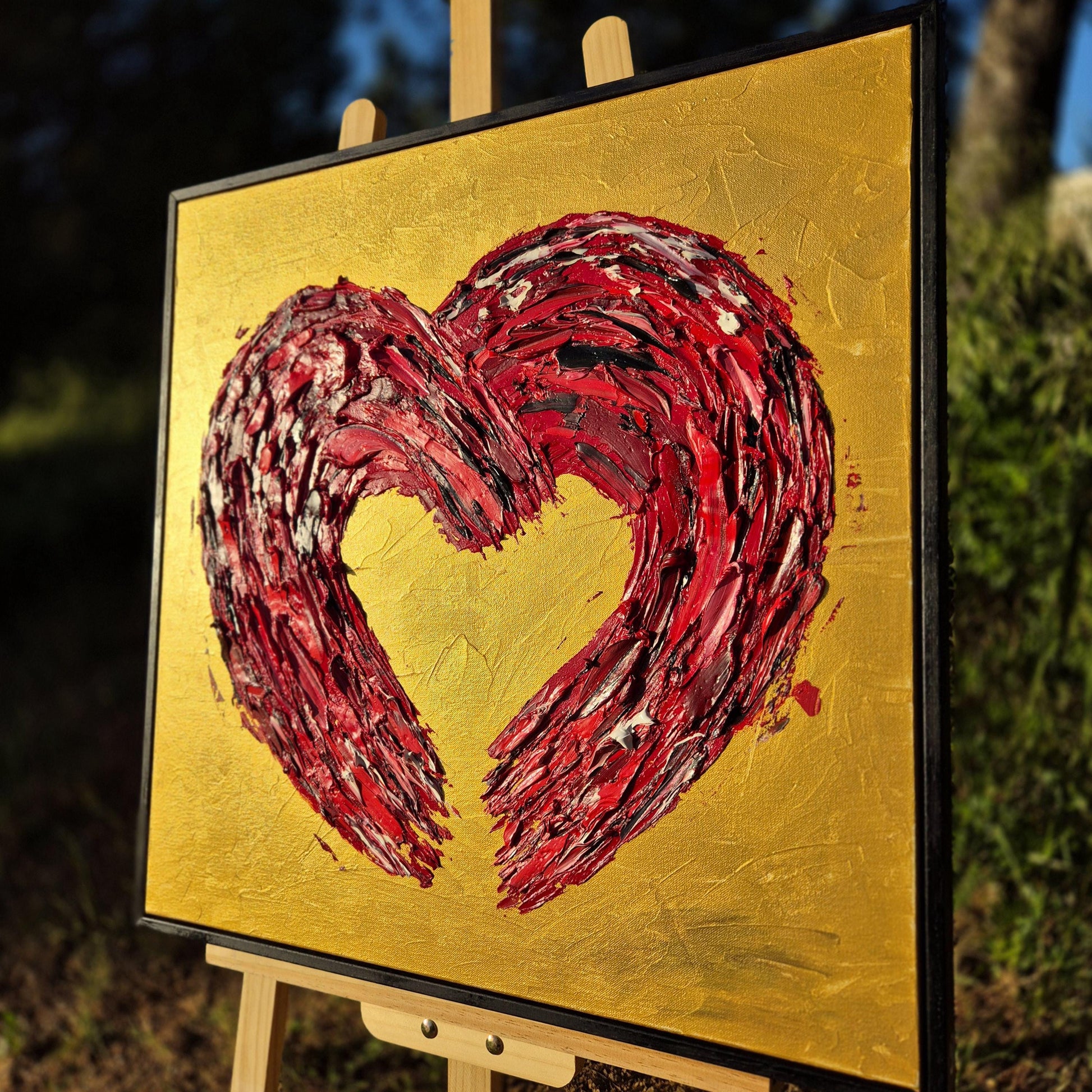 Original Oil Painting on Canvas 62x62cm- Red Heart - Textured Wall Art - Romantic Abstract Contemporary Large Canvas