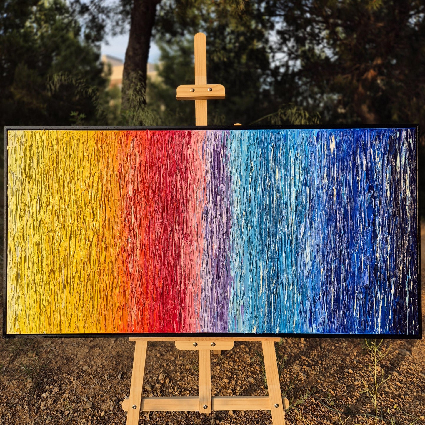 Original Abstract Oil Painting 122x62cm - Rainbow - Large Canvas Art - Textured Impasto Palette Knife Art -