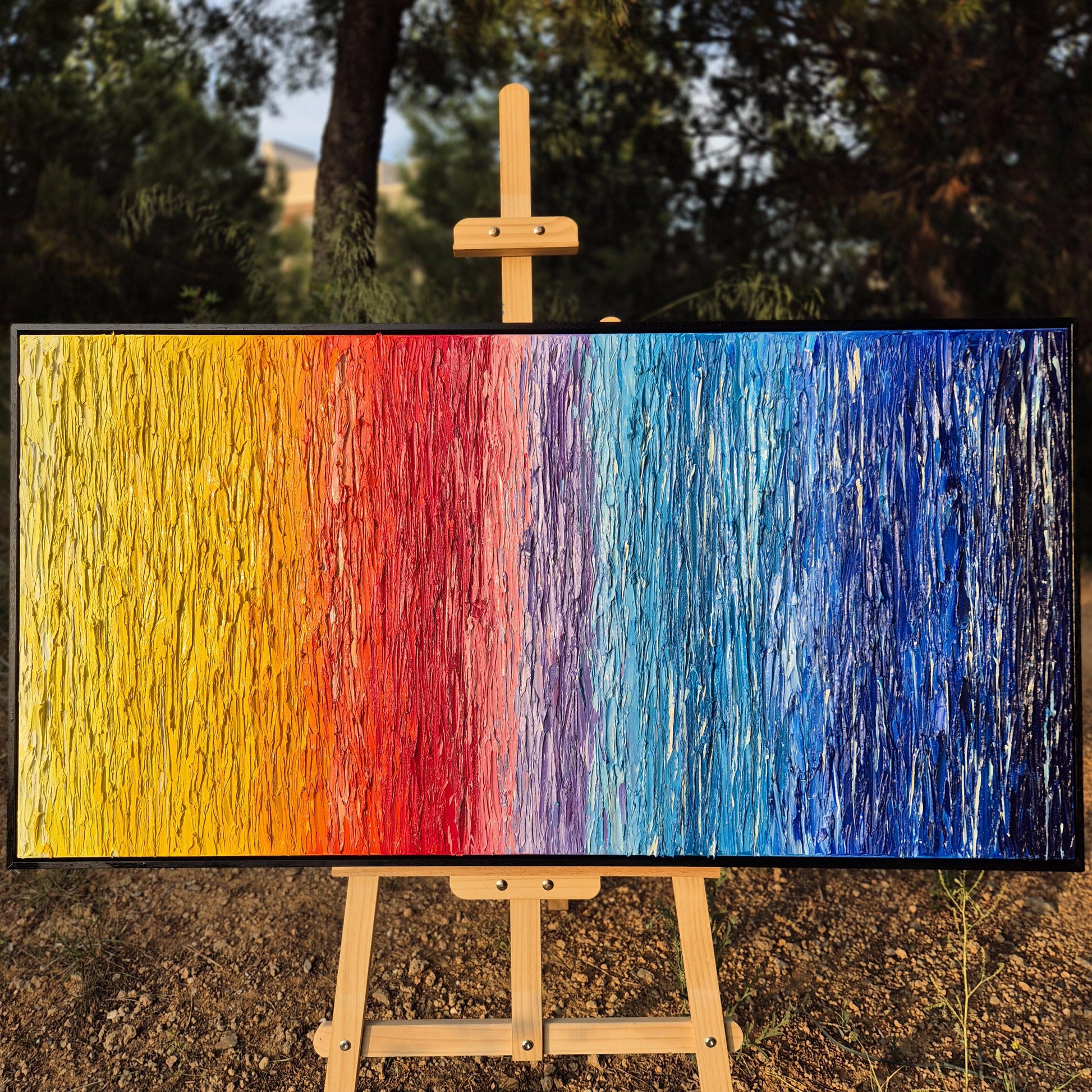 Original Abstract Oil Painting 122x62cm - Rainbow - Large Canvas Art - Textured Impasto Palette Knife Art -