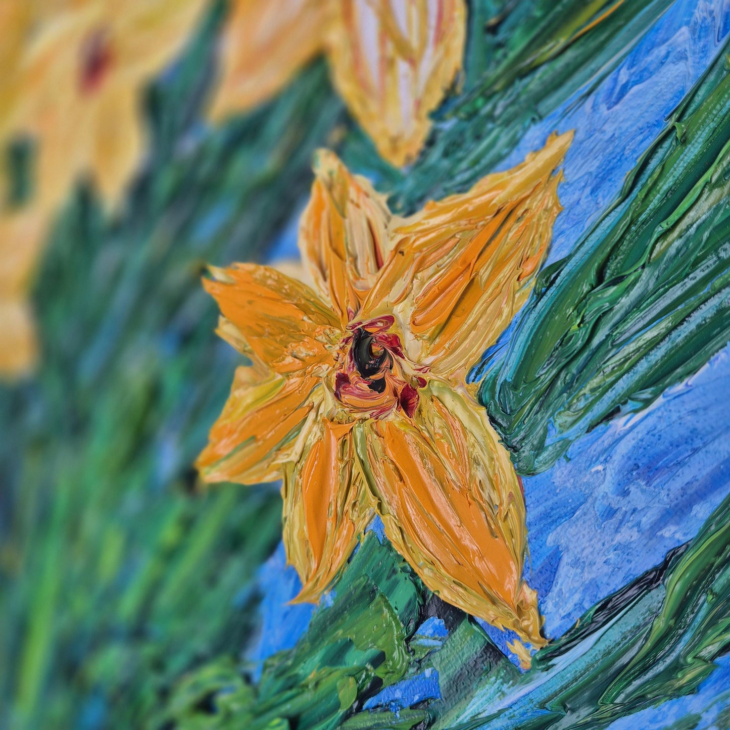 Original Oil Painting 62x62cm - Yellow Grace - Original Textured Oil Painting on Canvas - Impressionist Daffodil Floral Art