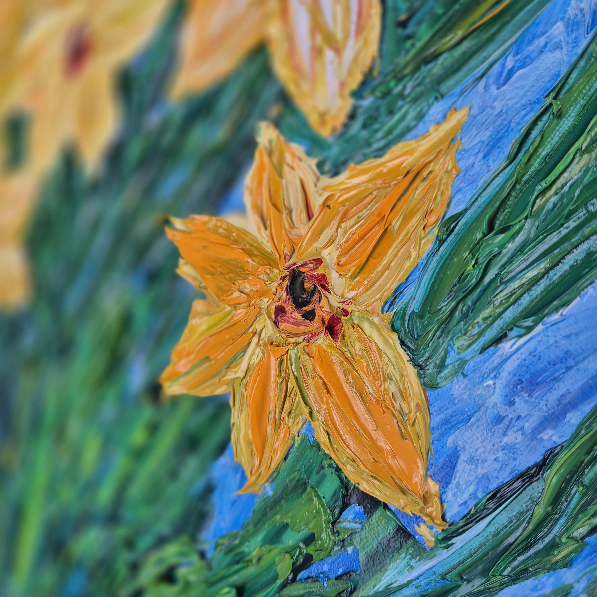 Original Oil Painting 62x62cm - Yellow Grace - Original Textured Oil Painting on Canvas - Impressionist Daffodil Floral Art