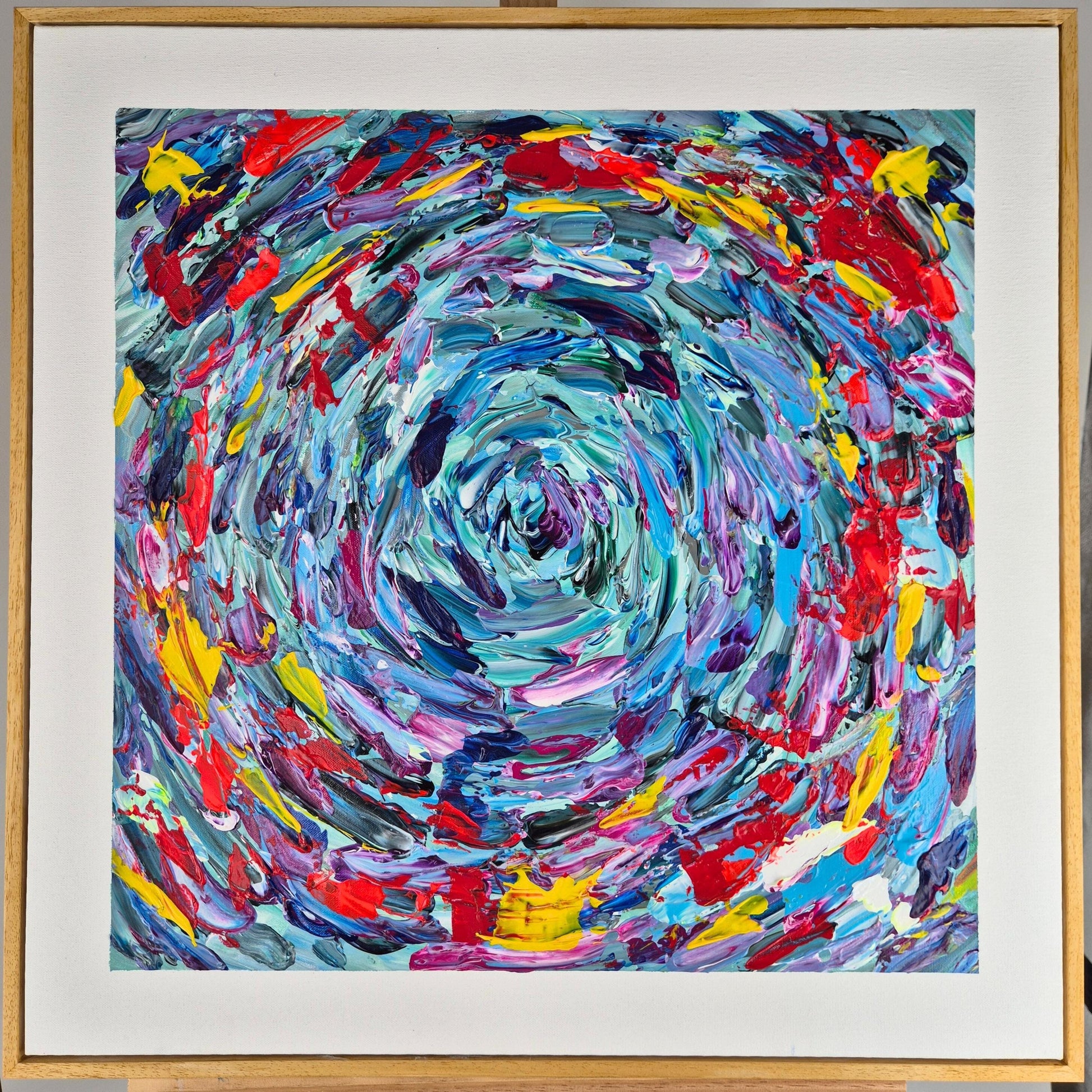Into the Bloom - Original Textured Acrylic Painting on Canvas - Vivid Abstract Floral Motion - Square Framed Artwork Ready to Hang