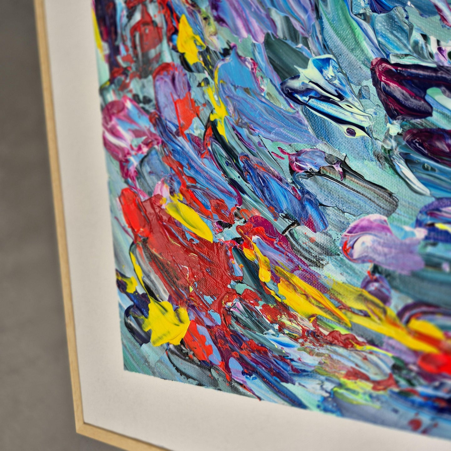 Into the Bloom - Original Textured Acrylic Painting on Canvas - Vivid Abstract Floral Motion - Square Framed Artwork Ready to Hang