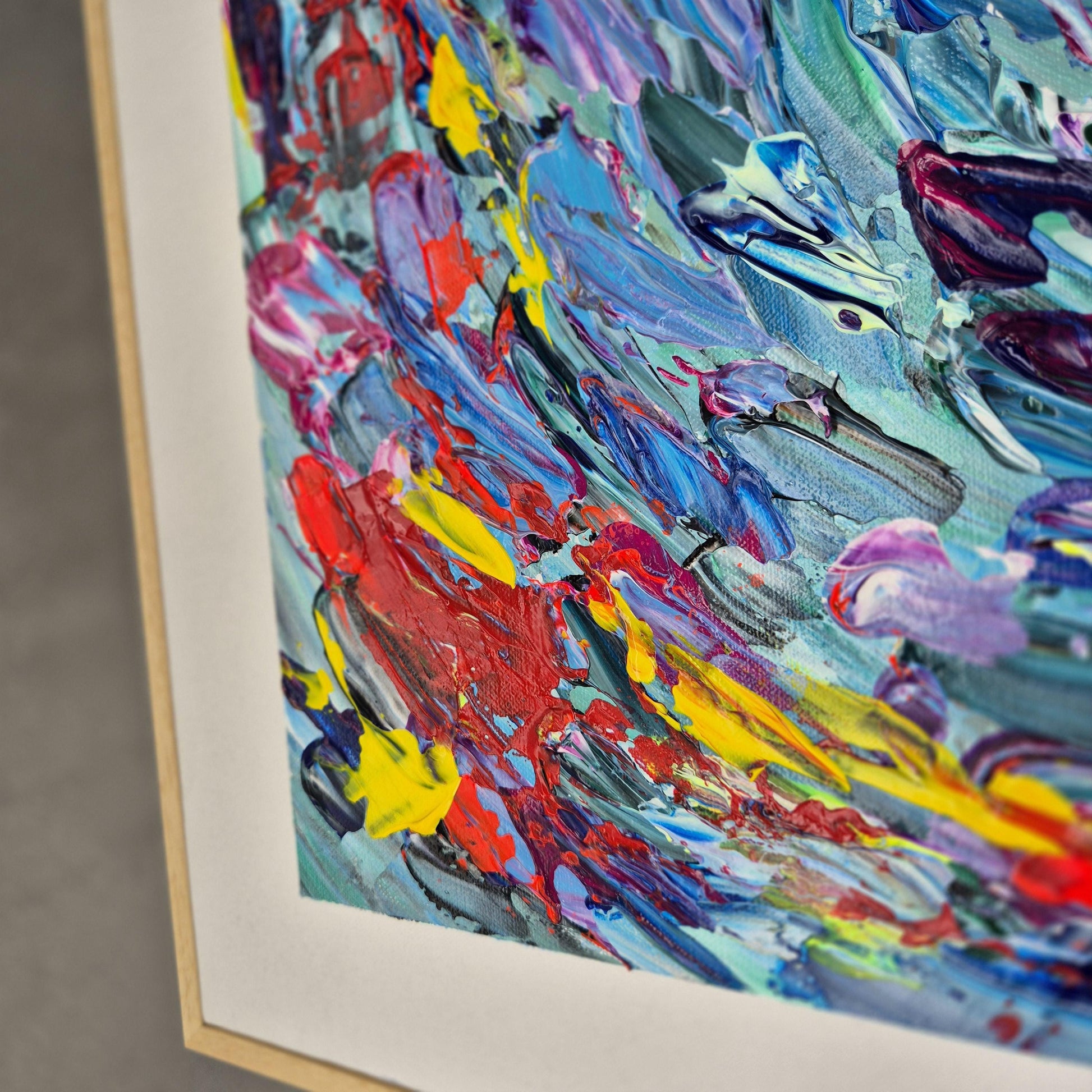 Into the Bloom - Original Textured Acrylic Painting on Canvas - Vivid Abstract Floral Motion - Square Framed Artwork Ready to Hang