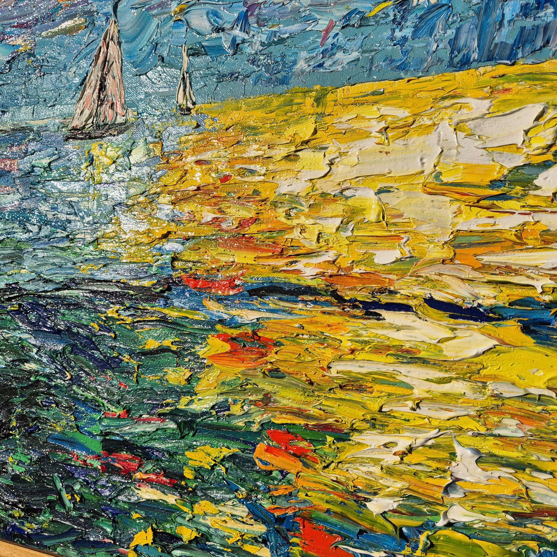 Burning Sky – Original Textured Oil Painting on Canvas - Sunset Sailing Seascape Art