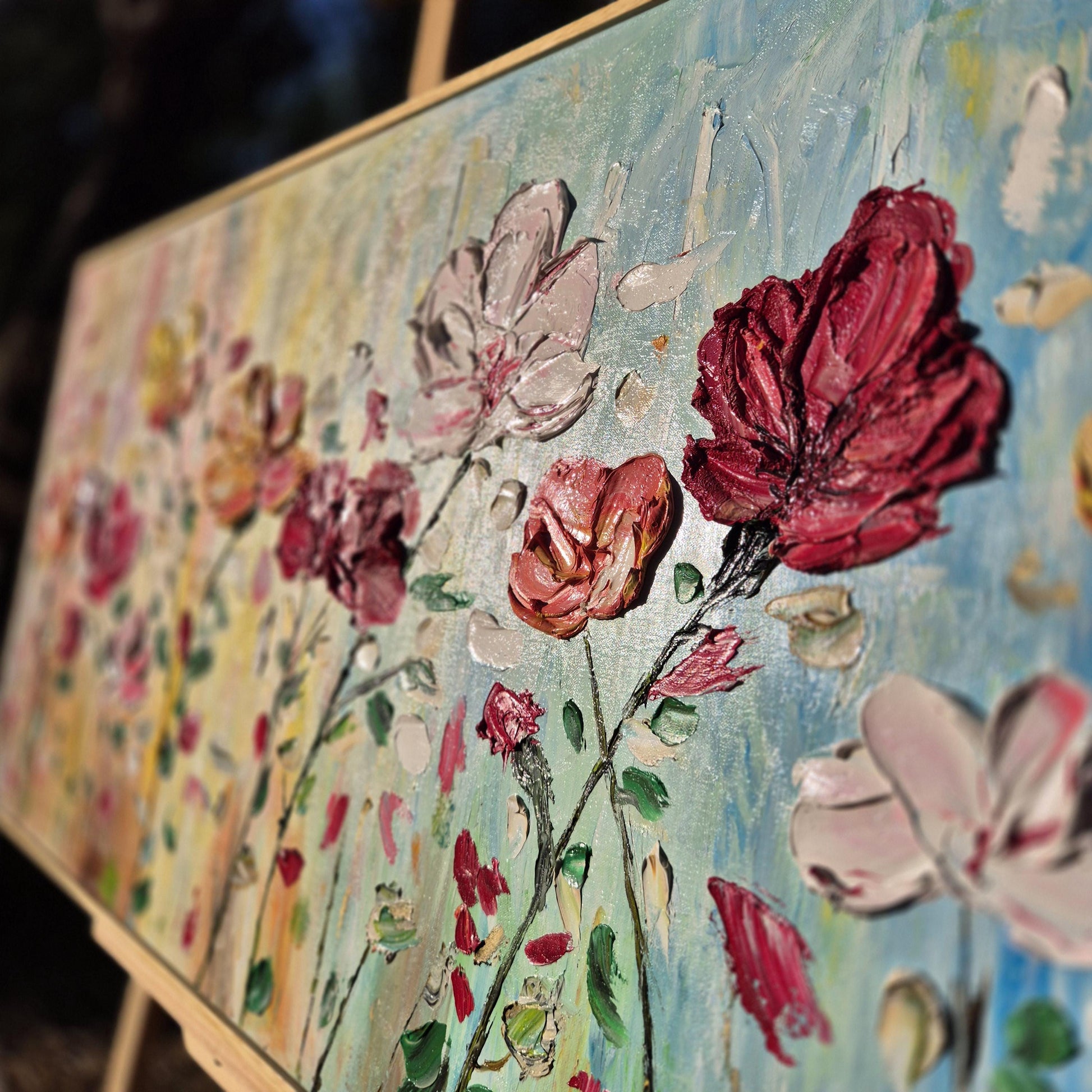 Original Oil Floral Painting 122x62cm - Flora - Original textured oil flower painting on canvas - Spring garden abstract floral art