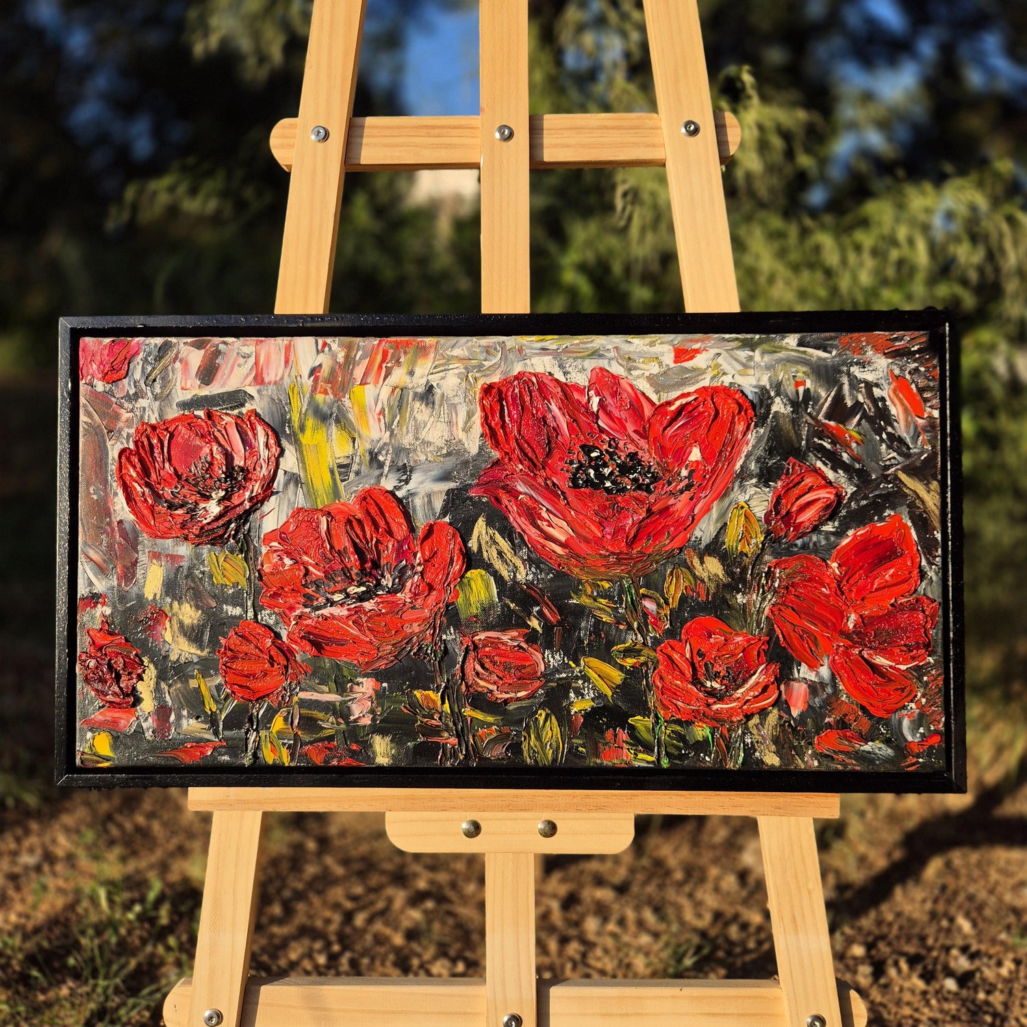 Whispers in Red - Poppy Field Oil Painting - Textured Floral Art - Red Floral Art for Romantic Wall Decor