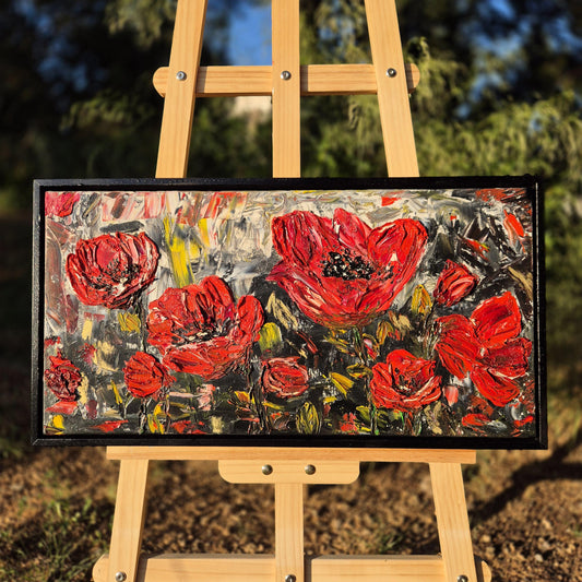 Whispers in Red - Poppy Field Oil Painting - Textured Floral Art - Red Floral Art for Romantic Wall Decor
