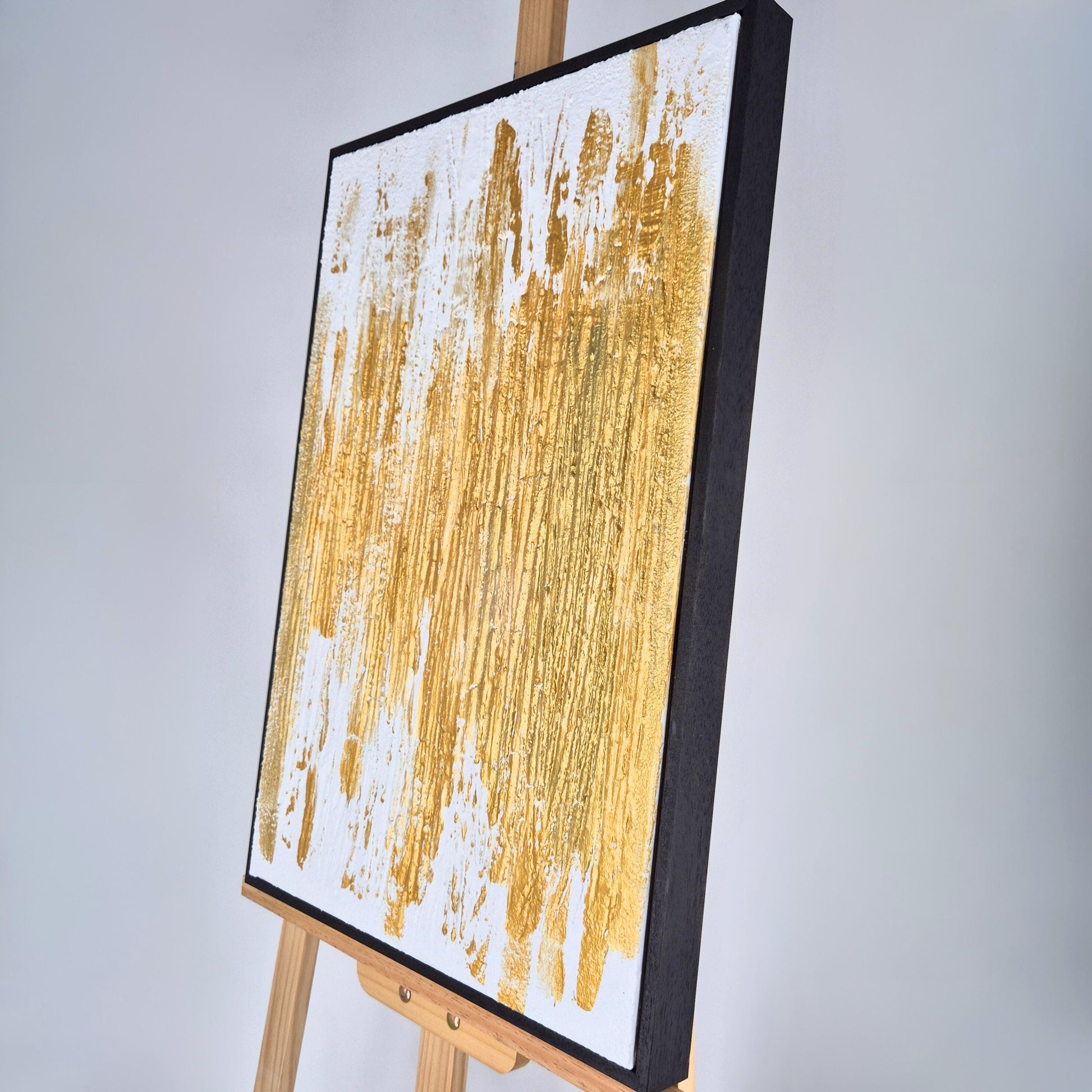 Split Radiance - Modern Gold Large Wall Art- Abstract Diptych Painting - Black And White Textured Wall Art - Luxury Contemporary Home Decor