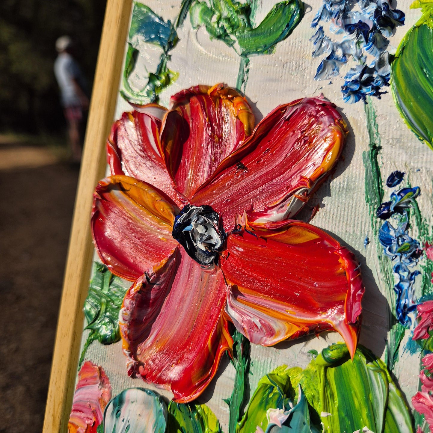 Original Oil Painting 96x62cm - Flower Dance - Colorful Textured Flower Art - Floral Triptych - Blooming Flowers Painting