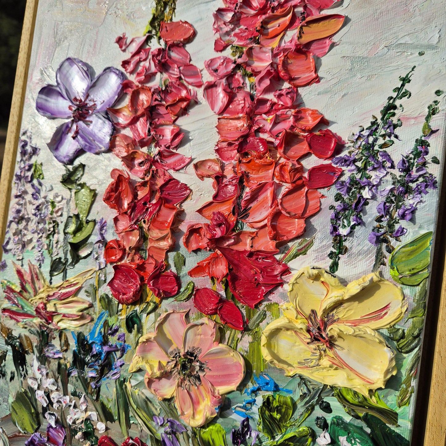 Colorful Textured Oil Floral Painting 62x32cm - Art Flower Dance P.3. - Colorful Textured Flower Art - Blooming Flowers Painting