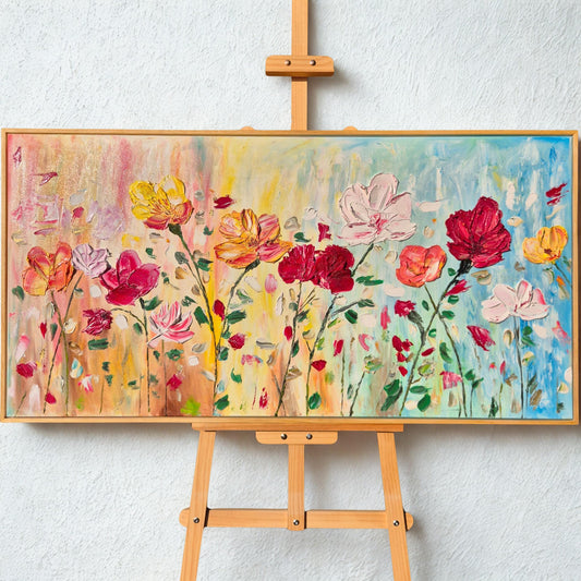 Flora - Original textured oil flower painting on canvas - Spring garden abstract floral art - Impressionist palette knife artwork