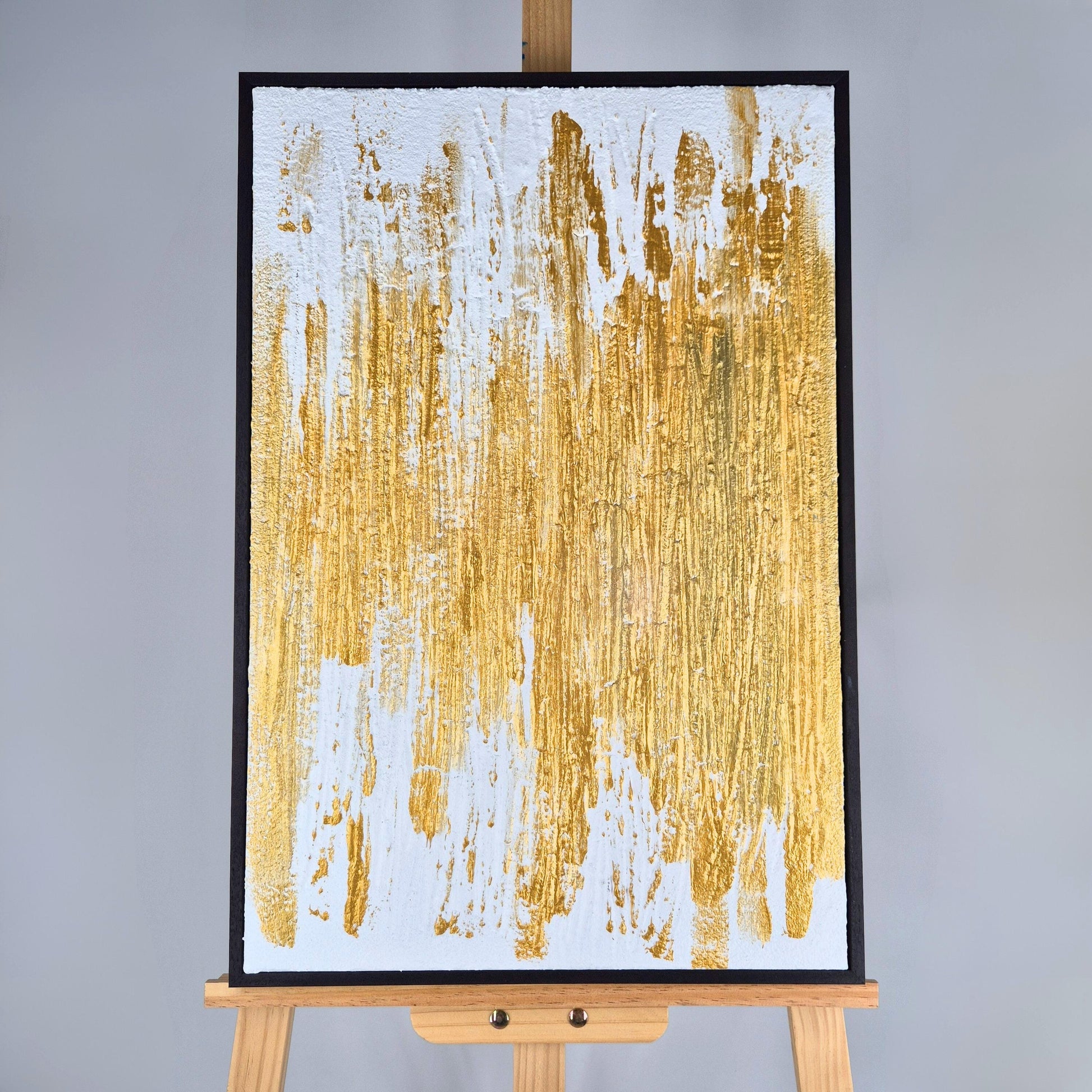 Split Radiance - Modern Gold Large Wall Art- Abstract Diptych Painting - Black And White Textured Wall Art - Luxury Contemporary Home Decor