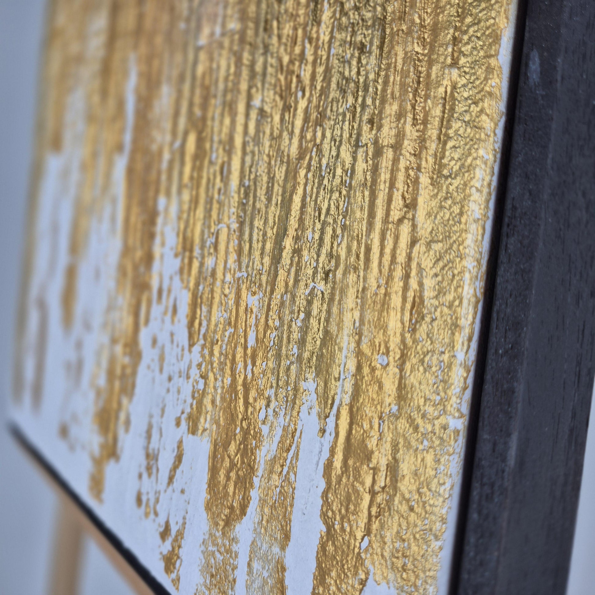 Split Radiance - Modern Gold Large Wall Art- Abstract Diptych Painting - Black And White Textured Wall Art - Luxury Contemporary Home Decor