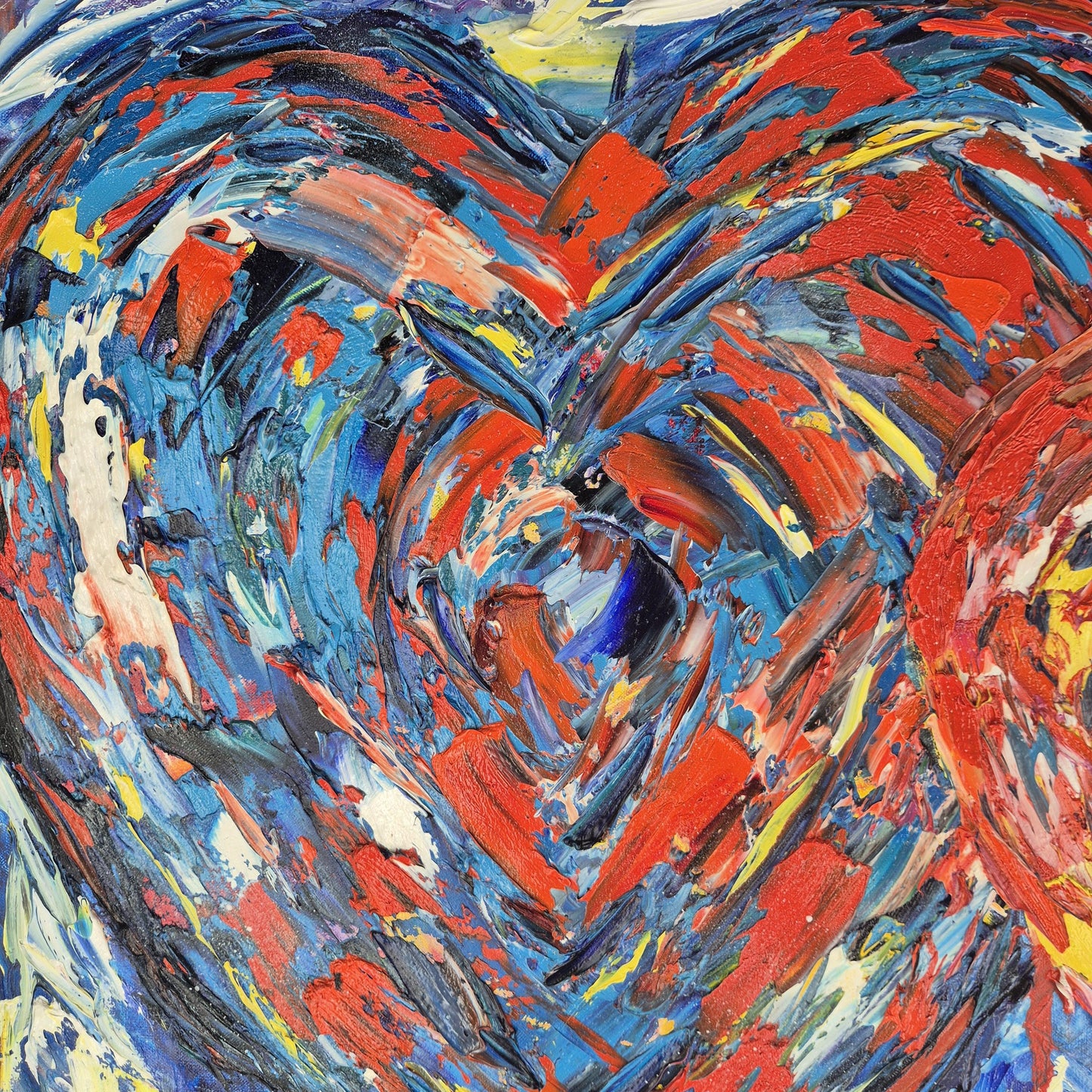 Original Abstract Oil Impasto Painting 92x92 cm - Ukrainian Hearts - Textured Canvas Contemporary Emotional Art on Handmade Wooden Frame