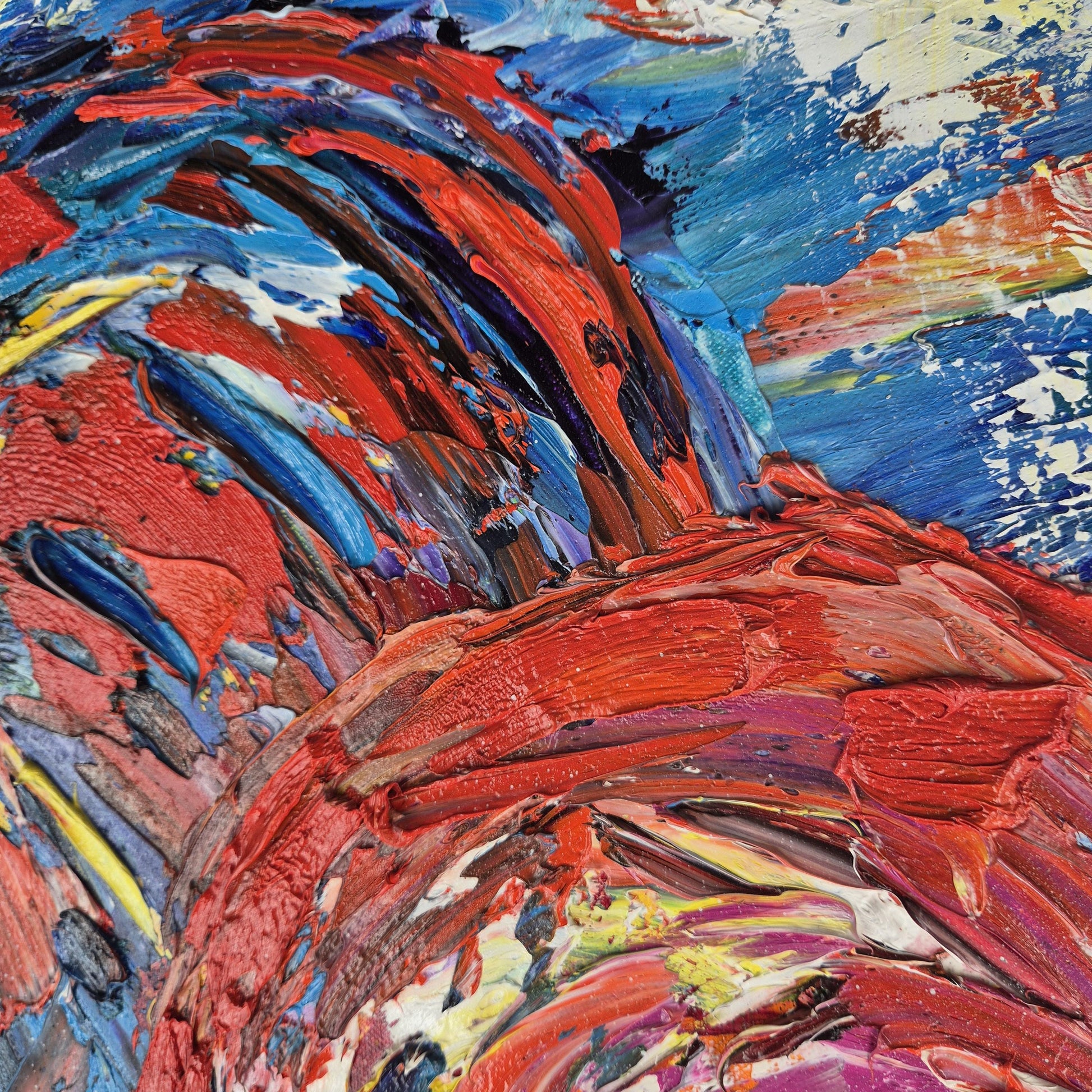Original Abstract Oil Impasto Painting 92x92 cm - Ukrainian Hearts - Textured Canvas Contemporary Emotional Art on Handmade Wooden Frame